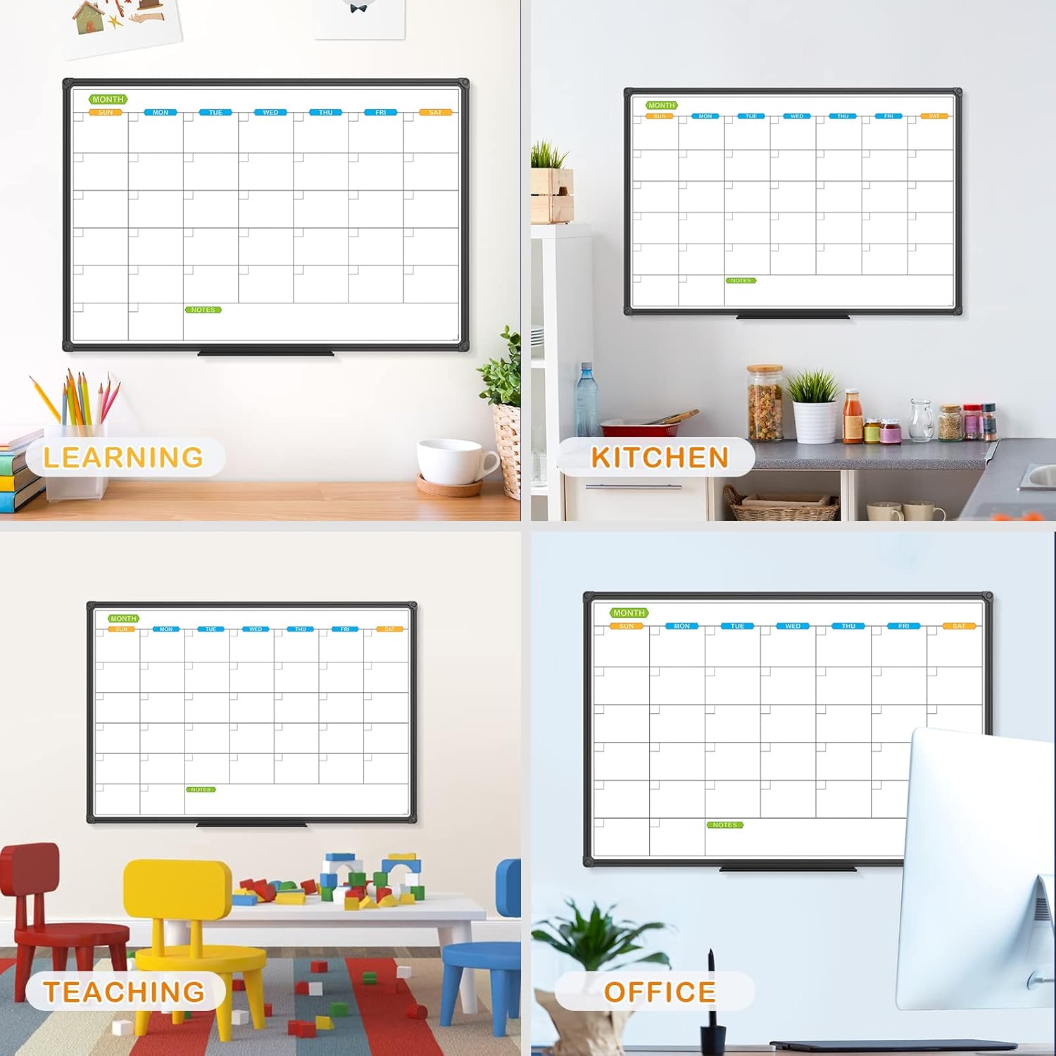 JILoffice Dry Erase Calendar Whiteboard - Magnetic White Board Calendar Monthly 36 X 24 Inch, Black Aluminum Frame Wall Mounted Board for Office Home and School - Lumora Desk