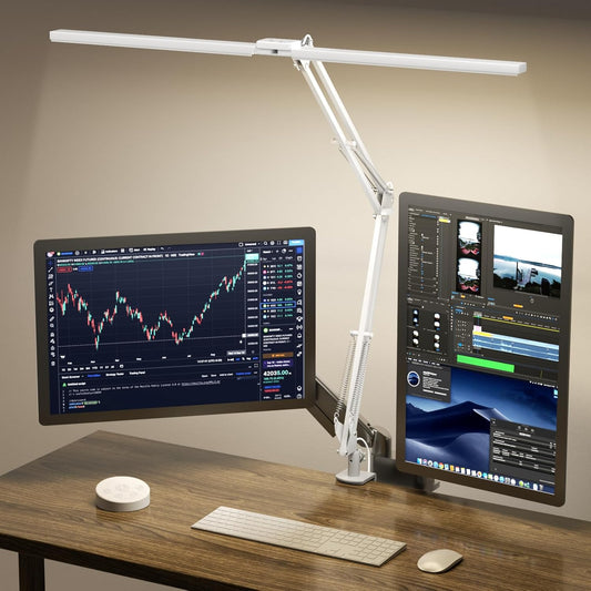 SKYLEO Led Desk Lamp for Home Office - 2400LM Ultra Bright Desk Light -Eye Caring Desk Lamp with Clamp - Adjustable Office Lamp with Remote Control- Easy Installation - 24W White - Lumora Desk