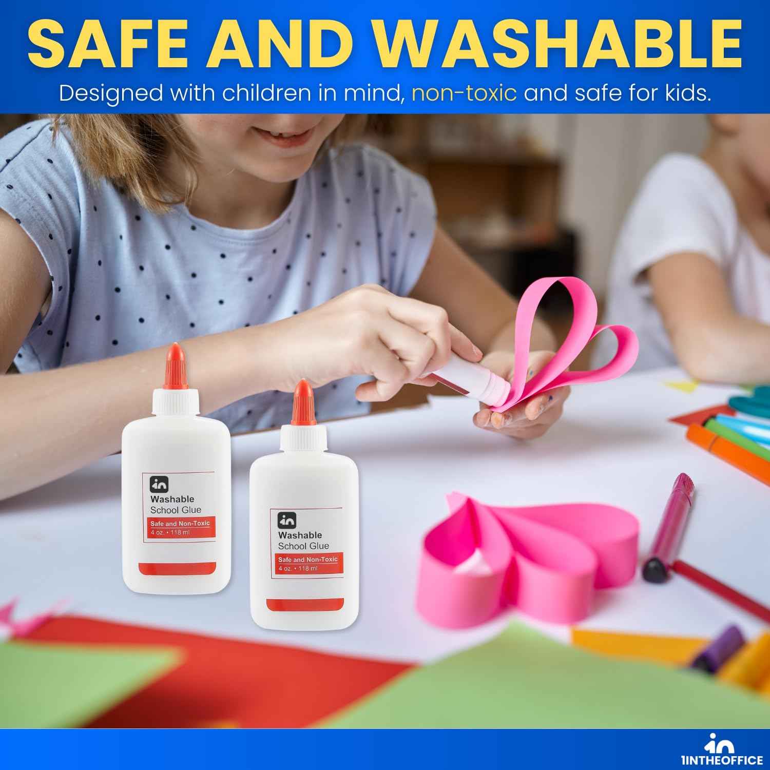 1InTheOffice White School Glue Bottle, Washable Liquid School Glue, Non-Toxic, 4 oz./ 118 ml, 6 Pack