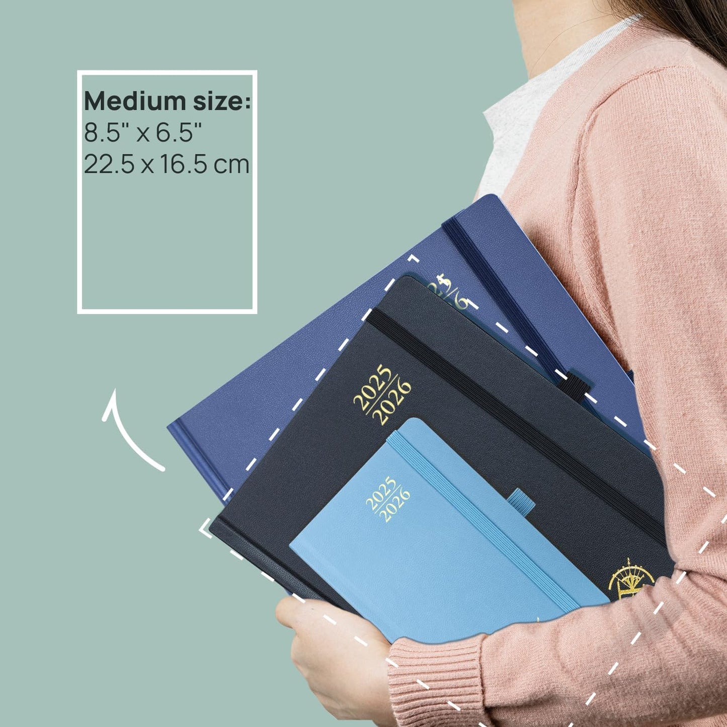 POPRUN Planner 2025-2026, (Medium 6.5'' x 8.5'' Hard Cover) Academic Calendar (July 25-June 26) Daily Weekly and Monthly Appointment Book with Hourly Time Slots, Monthly Tabs, 100 GSM - Haze Blue