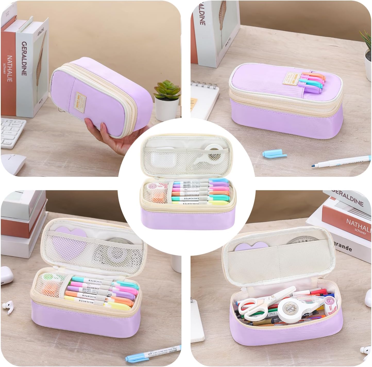 Pencil Case for Girls Kids Teens Adults Big Pencil Bag with Zipper Big Pen Pouch Large Stationery Pen Case Organizer for School Purple