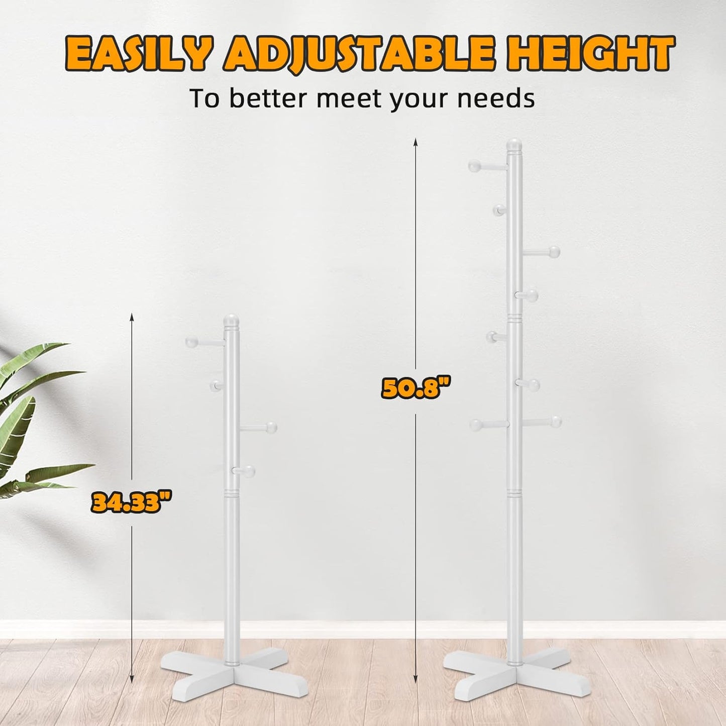 Kids Coat Rack, Freestanding Coat Racks with 8 Hooks 2 Adjustable Height, Tree Coat Rack for Bedroom, Hallway, Entrance, Office, Hats, Handbags,Purse (White) - Lumora Desk