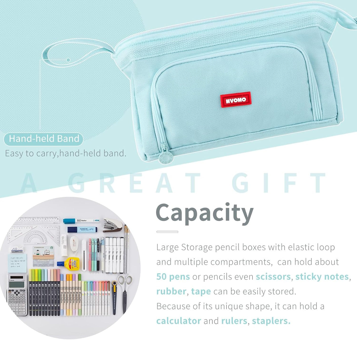 HVOMO Pencil Case Large Capacity Pencil Pouch Handheld Pen Bag Cosmetic Gift for Office School Teen Girl Boy Men Women Adult (Blue)