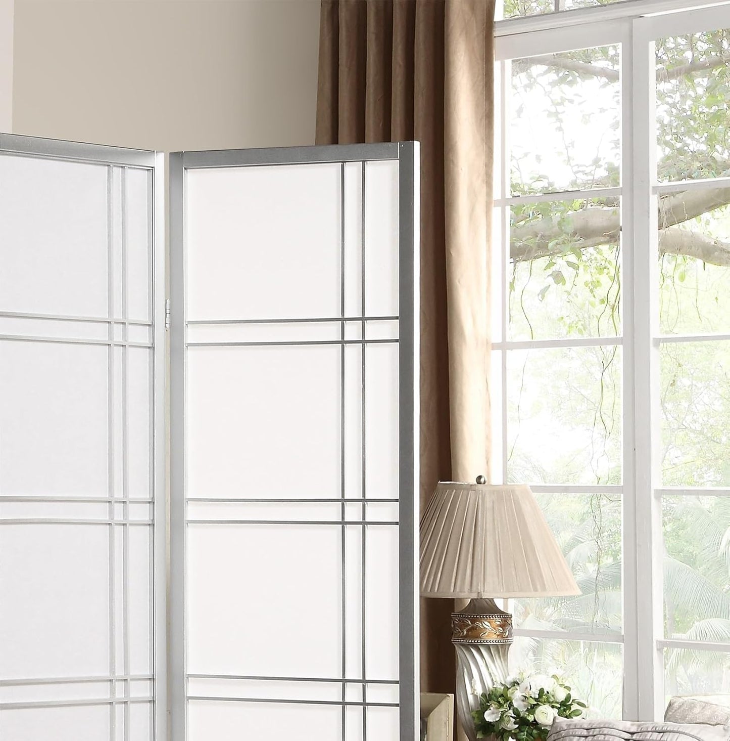 NicBex Room Divider 4 Panel Room Dividers with Paper-Looking Partition Room Dividers and Folding Privacy Screens Wall Divider for Home, Office, Room Separation,72" W x 1" D x 70" H, Silver - Lumora Desk