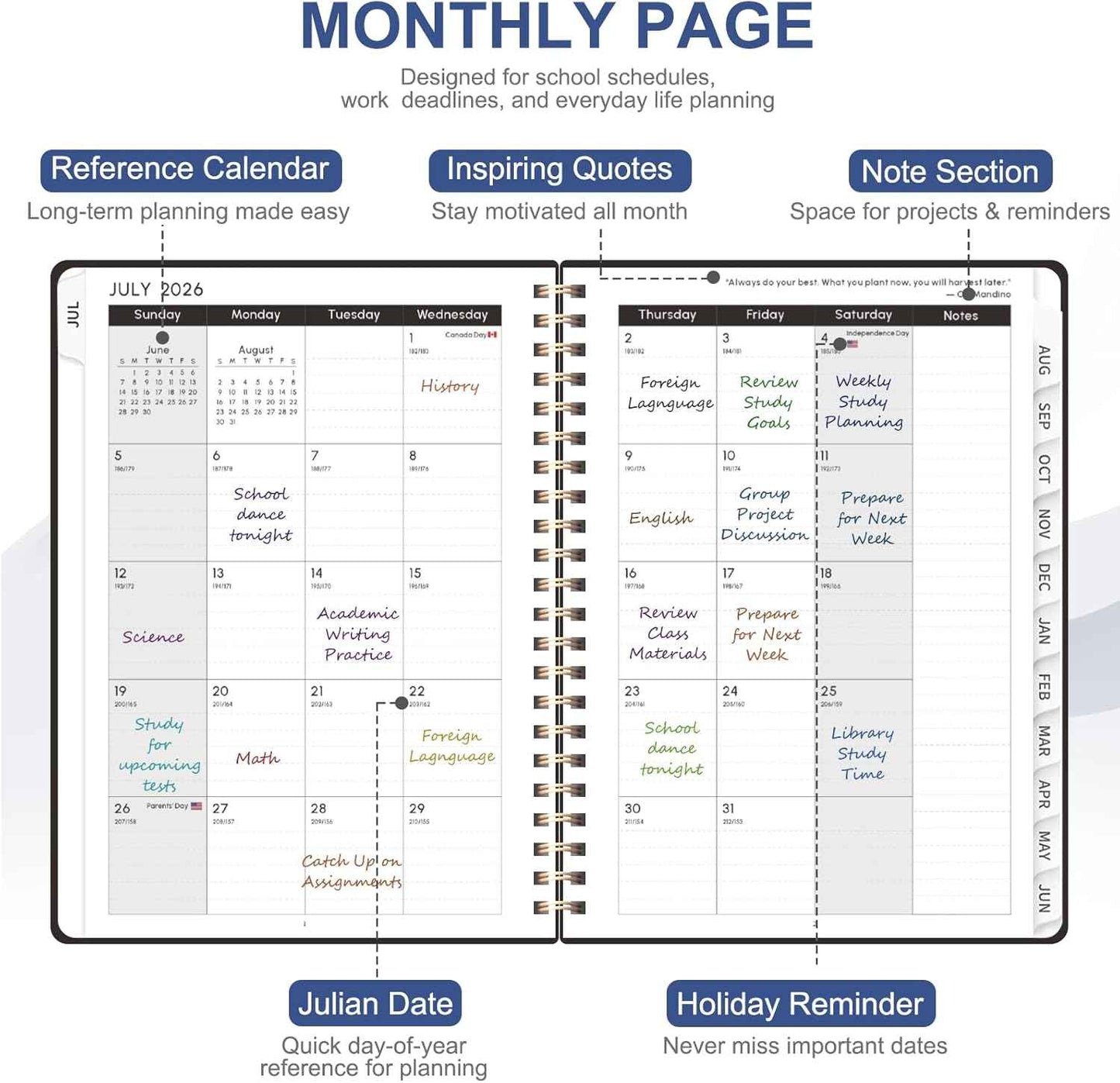 Planner 2026-2027, Weekly and Monthly Academic Year Calendar Planner, July 2026 - June 2027, Daily Agenda Book for Office School Supplies, A5(6.3'' x 8.5'')