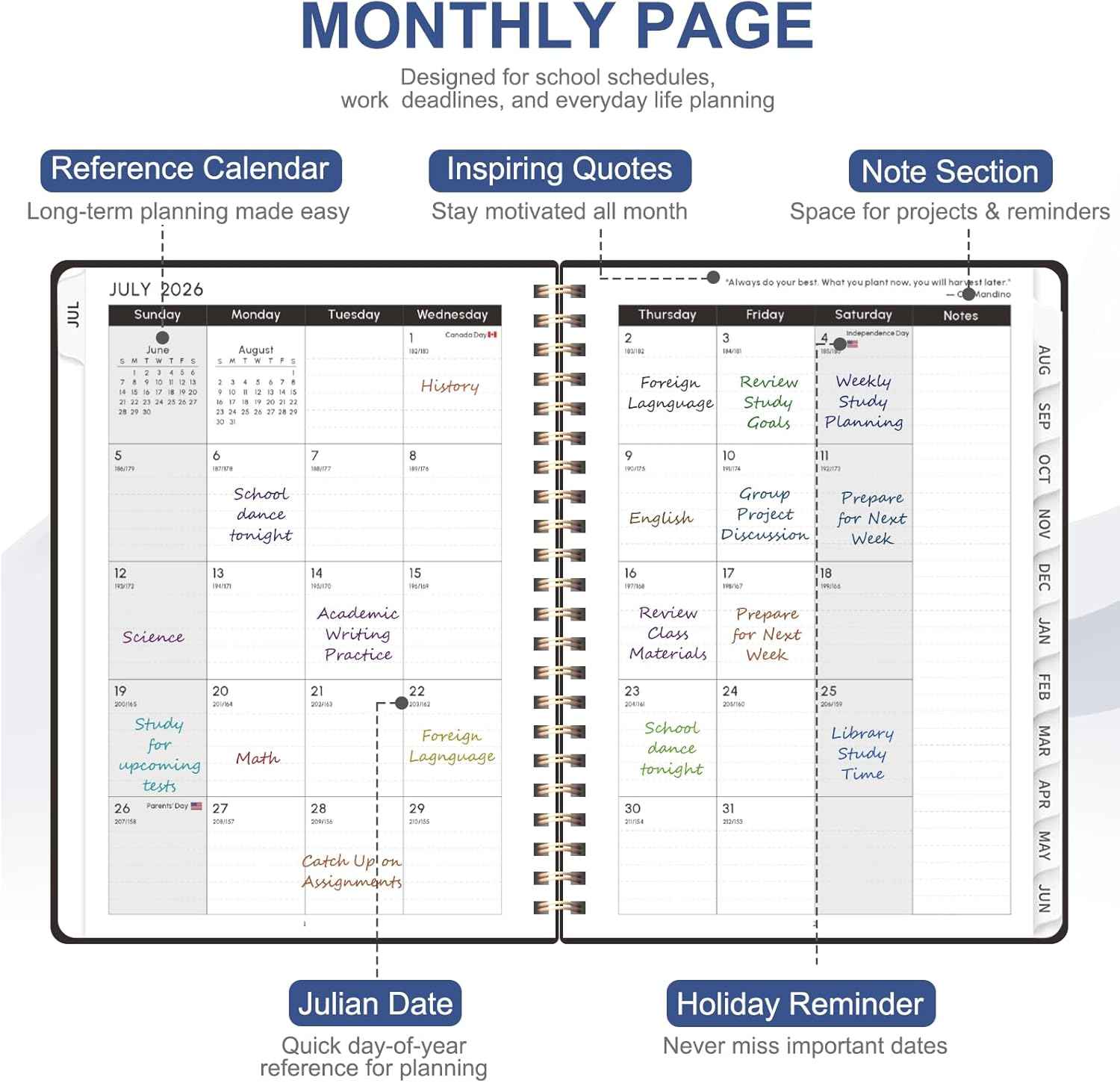 Planner 2026-2027, Weekly and Monthly Academic Year Calendar Planner, July 2026 - June 2027, Daily Agenda Book for Office School Supplies, A5(6.3'' x 8.5'')