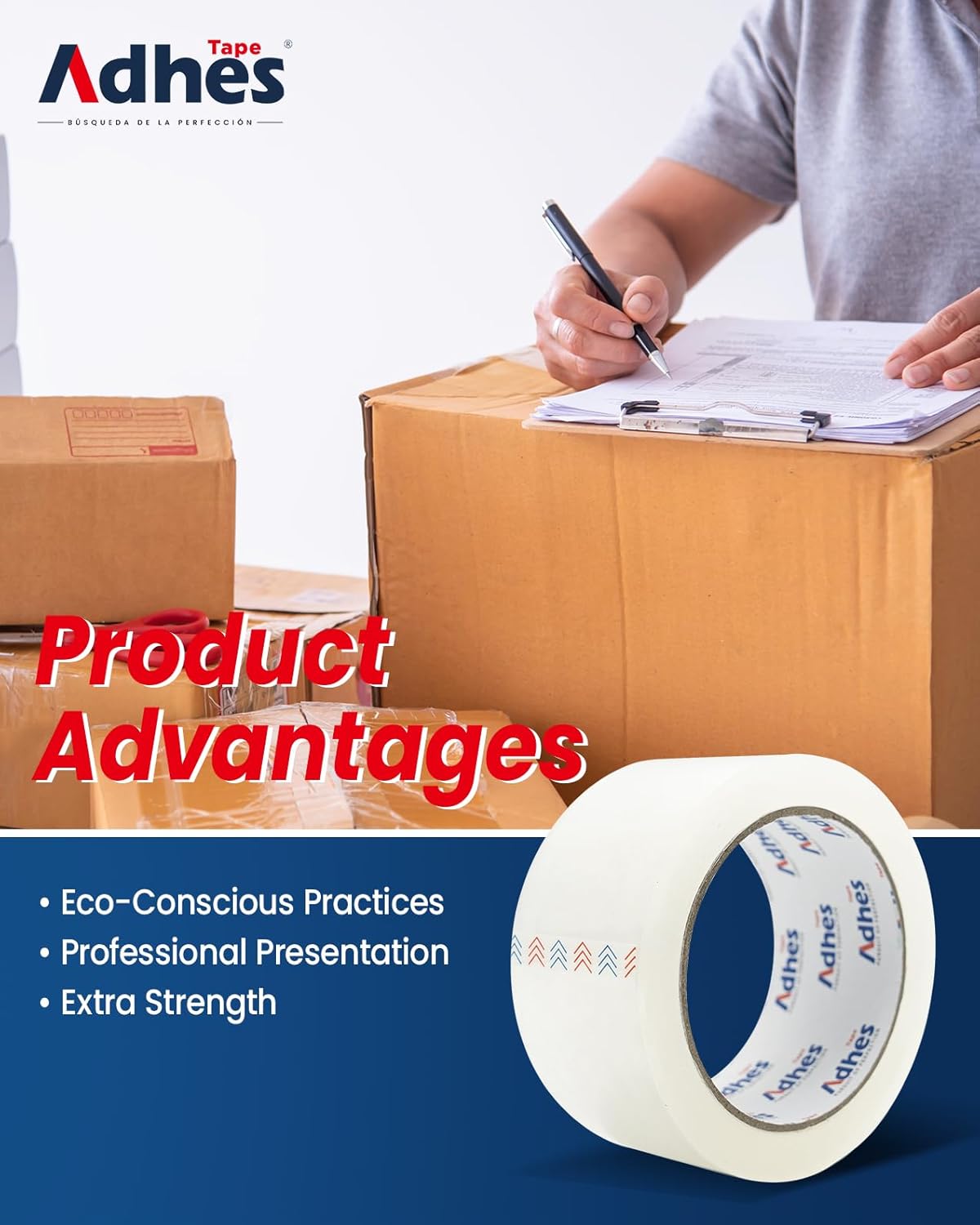 ADHES Premium Packing Tape – 6 Rolls, 1.88" x 165 ft (55 Yards), 2.7 mil Thick Clear Shipping Tape – Ultra-Strong & Durable for Packaging, Moving, Mailing, and Sealing