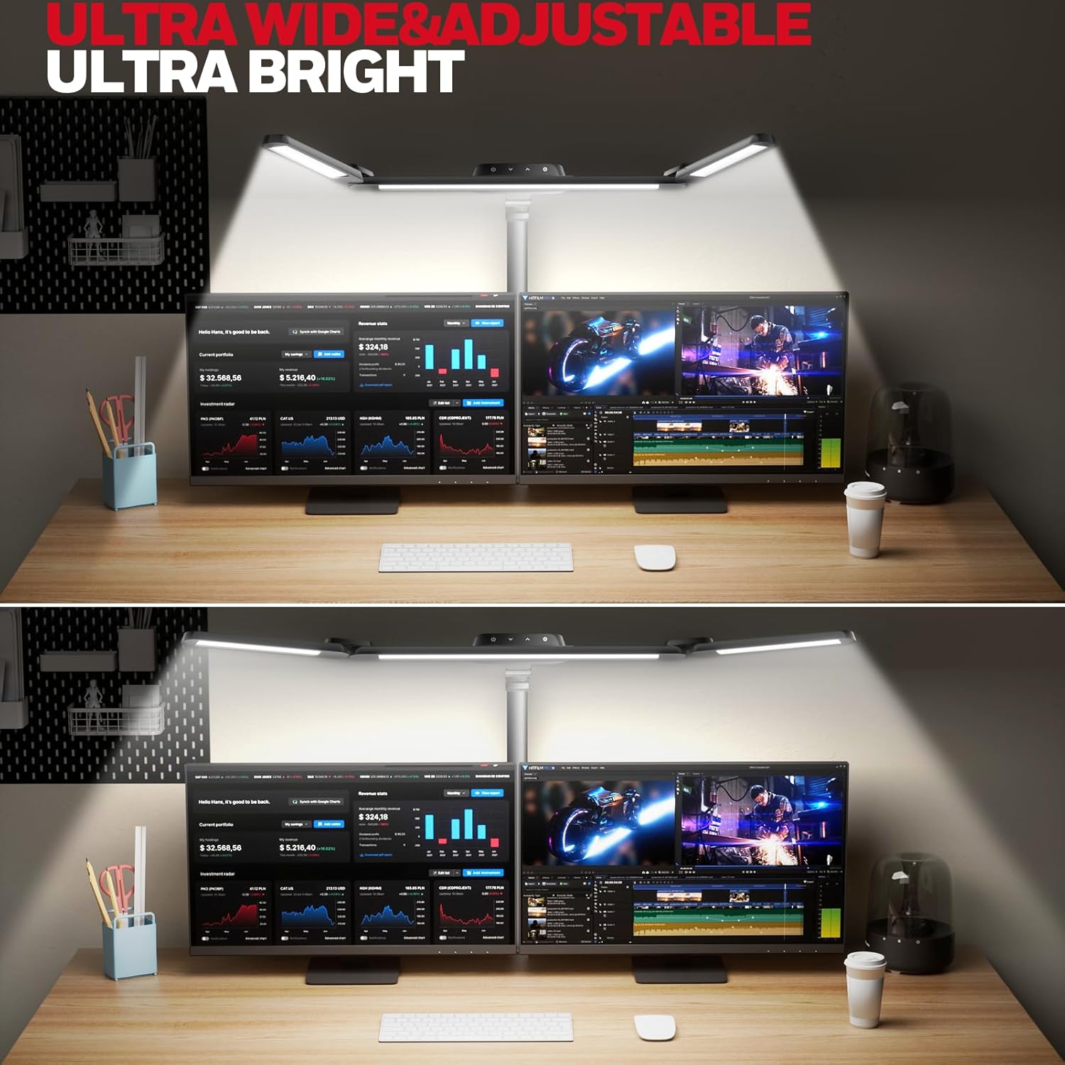 Honeywell LED Desk Lamp with Clamp, HJ3 Sunturalux Architect Desk Lamp for Home Office, Eye-Caring Computer Desk Light 22W 4 Color Modes Clip on Light Stepless Dimming Task Lamp for Working - Lumora Desk