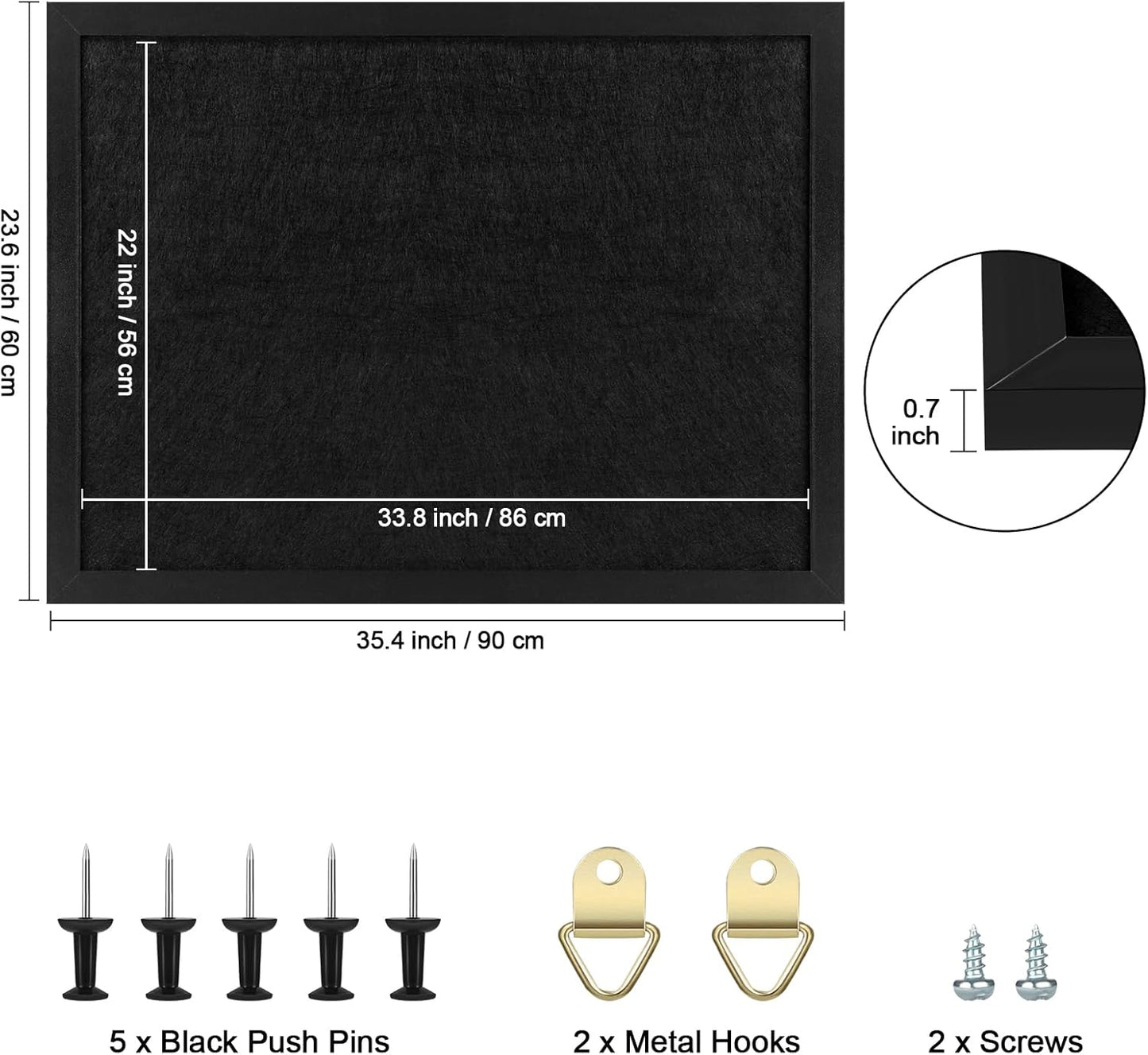 TORASO Cork Board Bulletin Board, 23.5" X 35.5" Cork Boards for Walls with Pins, Eye Bolts, gaskets, Screws, Pin Board for Office, School and Home (BK,60x90cm,2p - Lumora Desk
