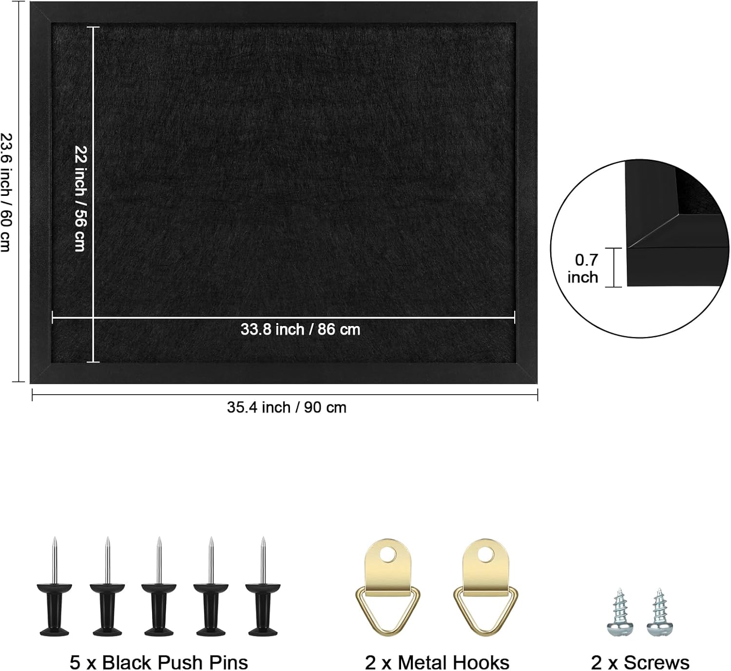 TORASO Cork Board Bulletin Board, 23.5" X 35.5" Cork Boards for Walls with Pins, Eye Bolts, gaskets, Screws, Pin Board for Office, School and Home (BK,60x90cm,1p) - Lumora Desk