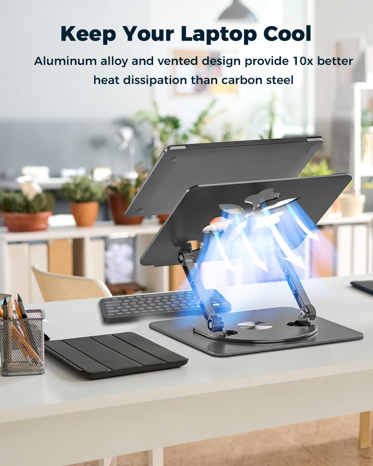 Aoviho 360° Rotating Laptop Stand for Desk | Adjustable, Foldable, Portable Aluminum Ergonomic Riser | Compatible with MacBook, Dell, HP & All Laptops 10-16 inch | Black