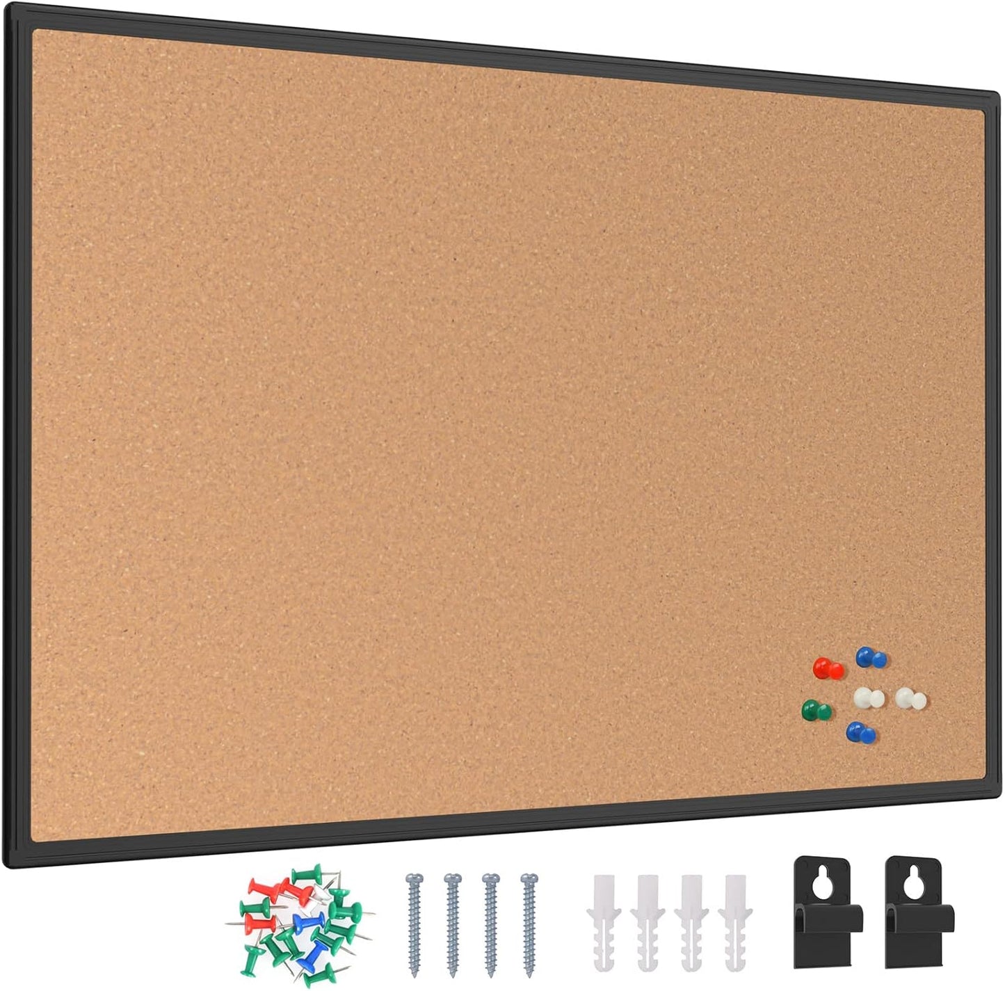 Board2by Cork Board Bulletin Board 20 x 30, Black Aluminium Framed Corkboard, Office Board for Wall Cork, Large Wall Mounted Notice Pin Board with 16 Push Pins for School, Home & Office - Lumora Desk