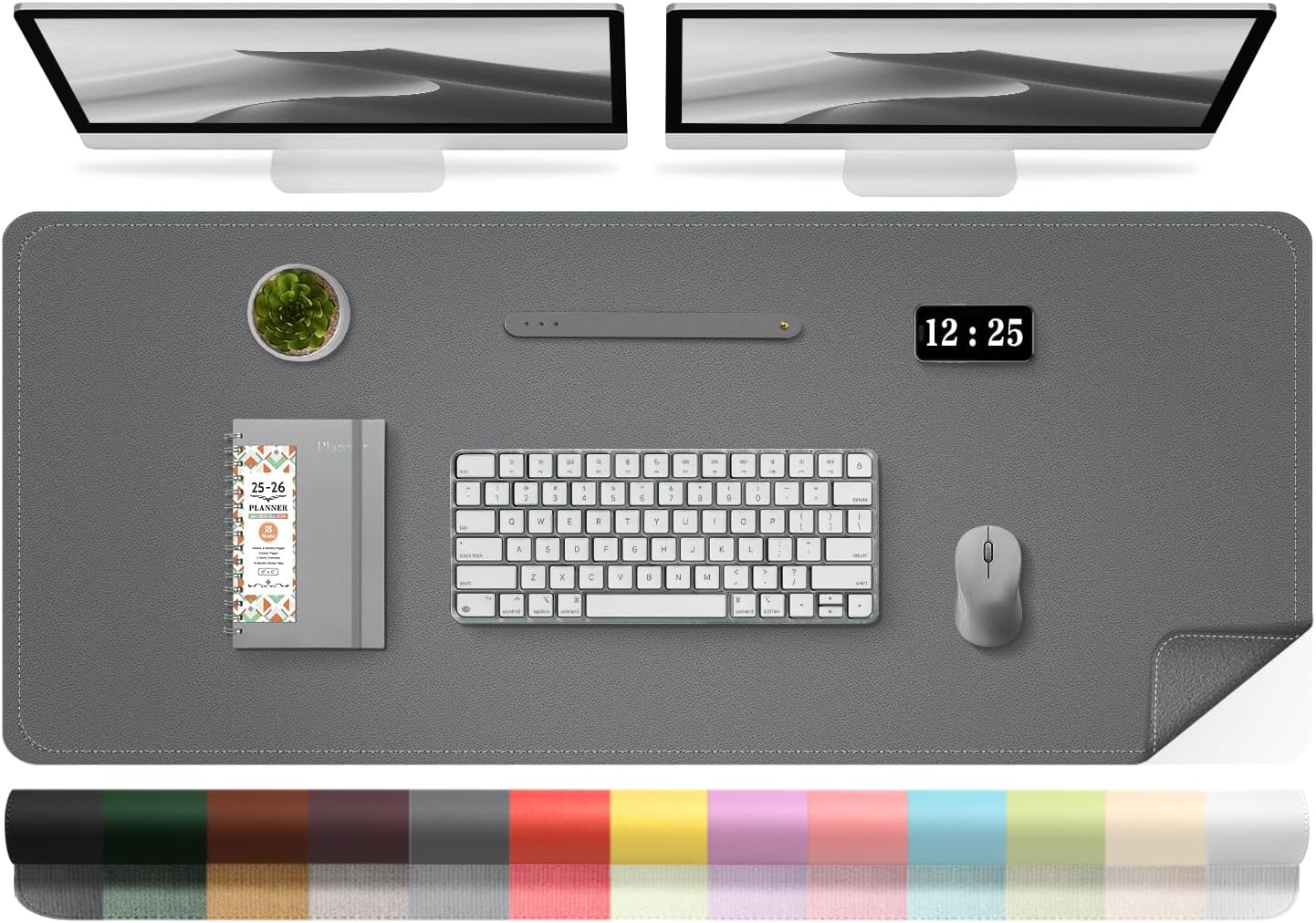 BLESWIN Large Desk Pad, 47.2" x 17", Leather Desk Mat Protector, Non-Slip, Waterproof, Dark Gray