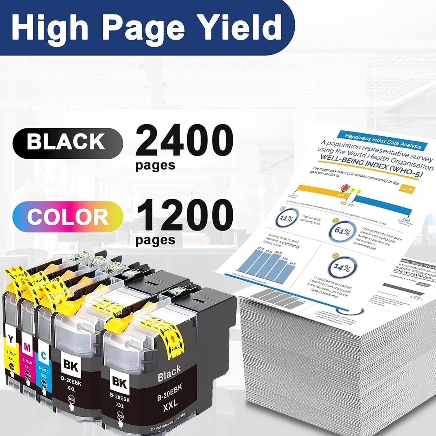LC20EXXL Ink Cartridges Super High Yield 5-Pack (LC20EC LC20EM LC20EY 2 x LC20EBK XXL) - Replacement for Brother Ink Cartridges LC20E Use with MFC-J5920DW MFC-J775DW MFC-J985DW MFC-J985DW XL Printer