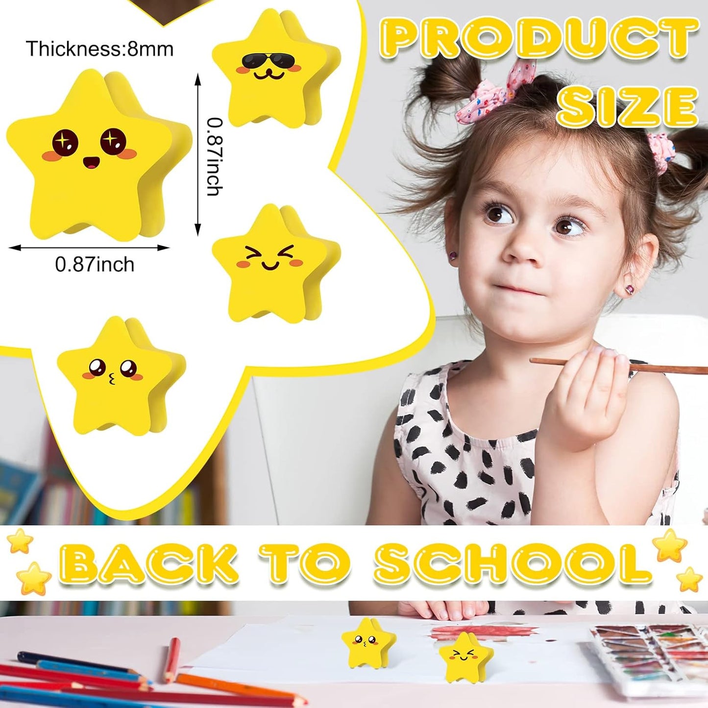 PerKoop 60 Pcs Mini Erasers for Kids Cute Star Erasers Bulk Welcome Back to School Gifts for Students Classroom Rewards Prizes Party Favors