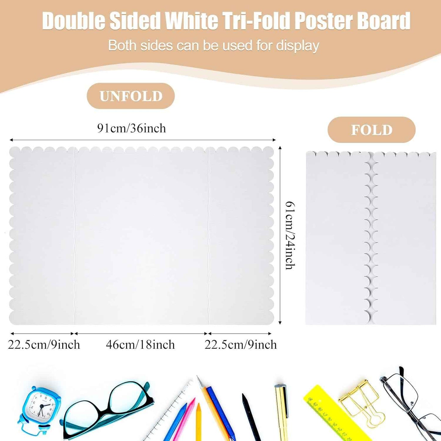 Outus 24 Pcs 24 x 36 Inch Trifold Poster Board Tri Fold Science Fair Display Boards for Projects Photo Picture Exhibition Event Displays Business Presentation School Foldable,White Corrugated