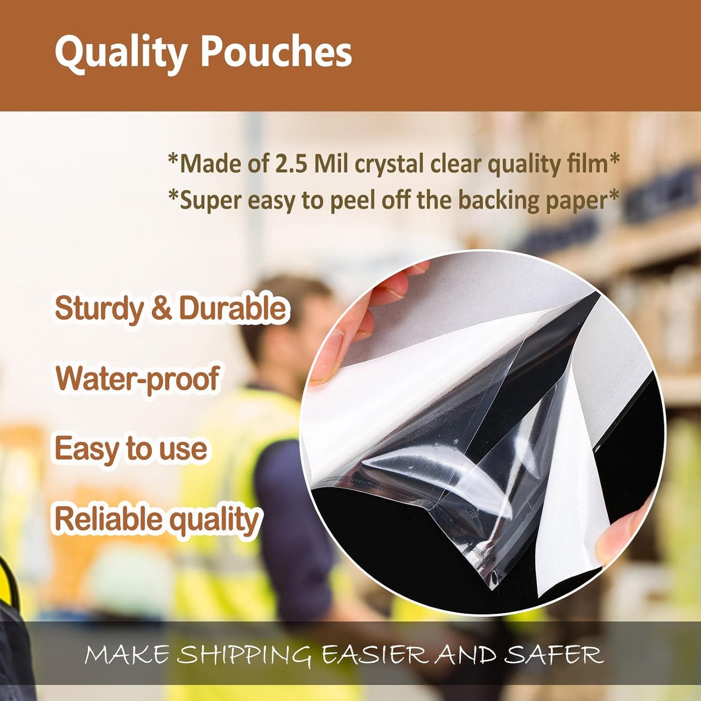 BEUYI (500 Pcs) 2.5 Mil Premium 7" x 10" Clear Adhesive Shipping Label Sleeves,Packing Slip Documents Envelopes Pouches