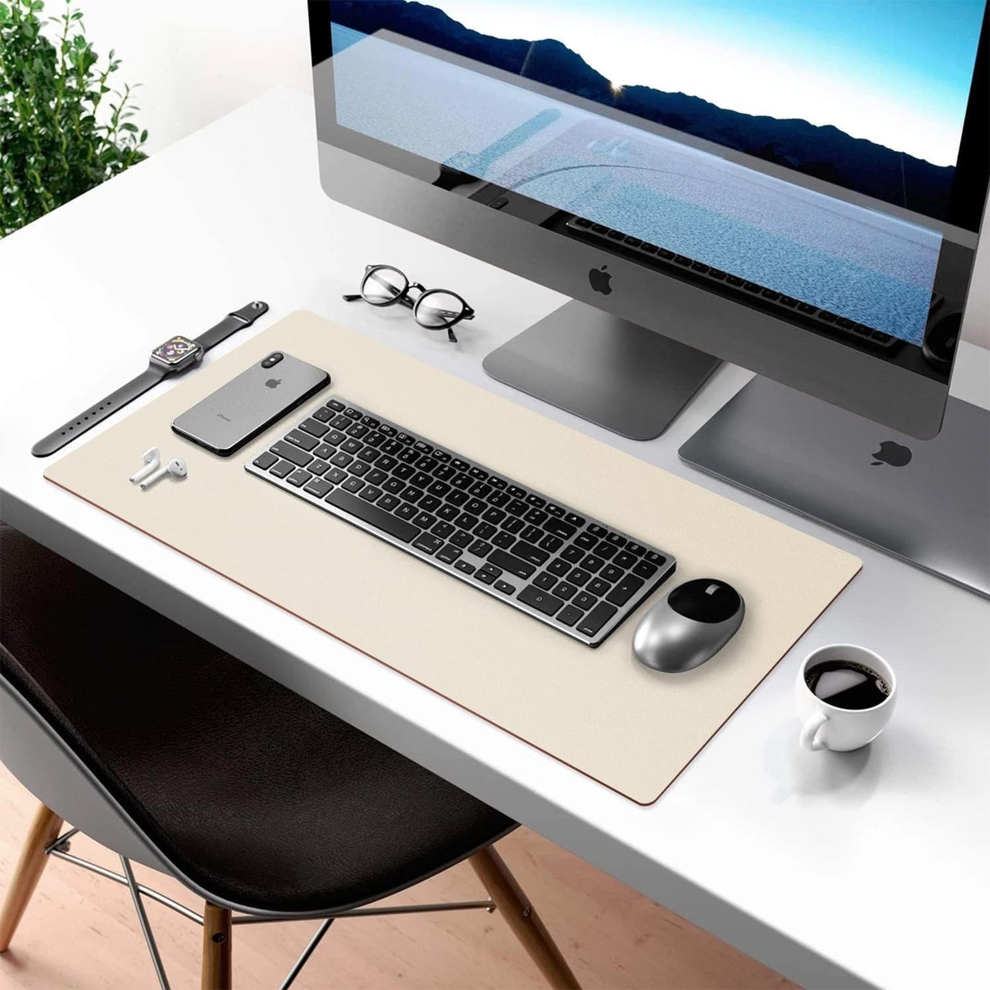 Aothia Double-Sided PU Leather Desk Pad - Non-Slip Large Mouse Pad & Desk Mat for Office, Home - Waterproof, Easy to Clean, Durable Dual-Sided Surface (31.5" x 15.7", Beige)
