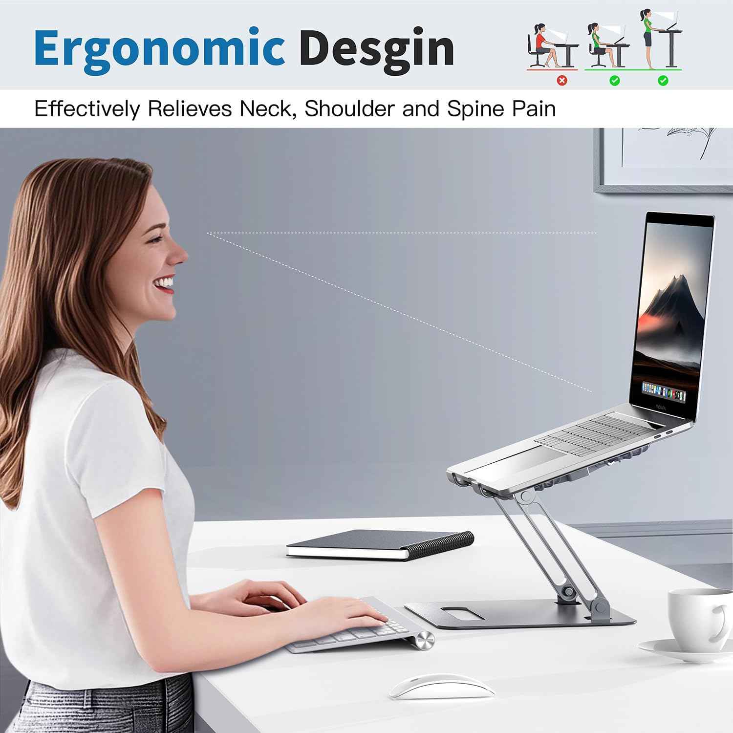 YICOSUN Adjustable Laptop Cooling Stand with 2 Quiet Fans & RGB Lighting, Aluminum Alloy & Foldable Ergonomic Design for MacBook, Lenovo, ASUS, Dell 10-16 Inch, Perfect for Gaming, DJ, Office - Silver
