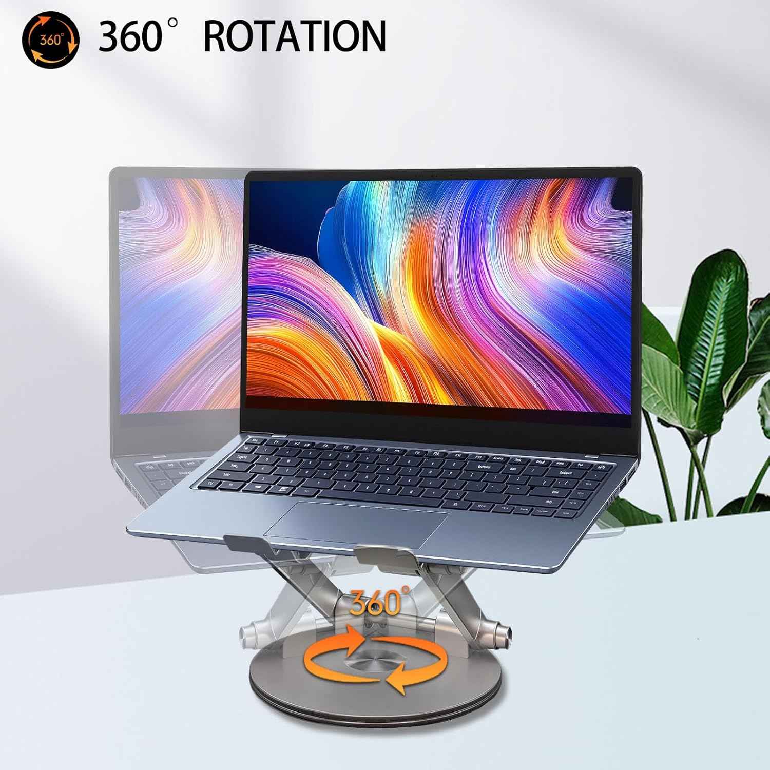lcocove Laptop Stand for Desk, Adjustable Computer Stand with 360° Rotating Base, Ergonomic Laptop Riser for Collaborative Work, Foldable & Portable Laptop Stand, fits for All 10-16" Laptops