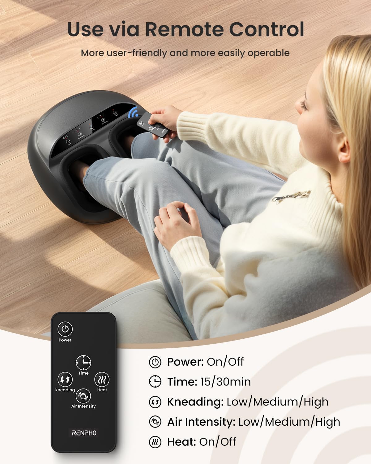 RENPHO Foot Massager Machine with Heat, Shiatsu Foot Massager for Plantar Fasciitis, Fathers Day Dad Gifts for Men, Cordless Control, FSA Eligible HSA Store Eligible, Up to Size 13