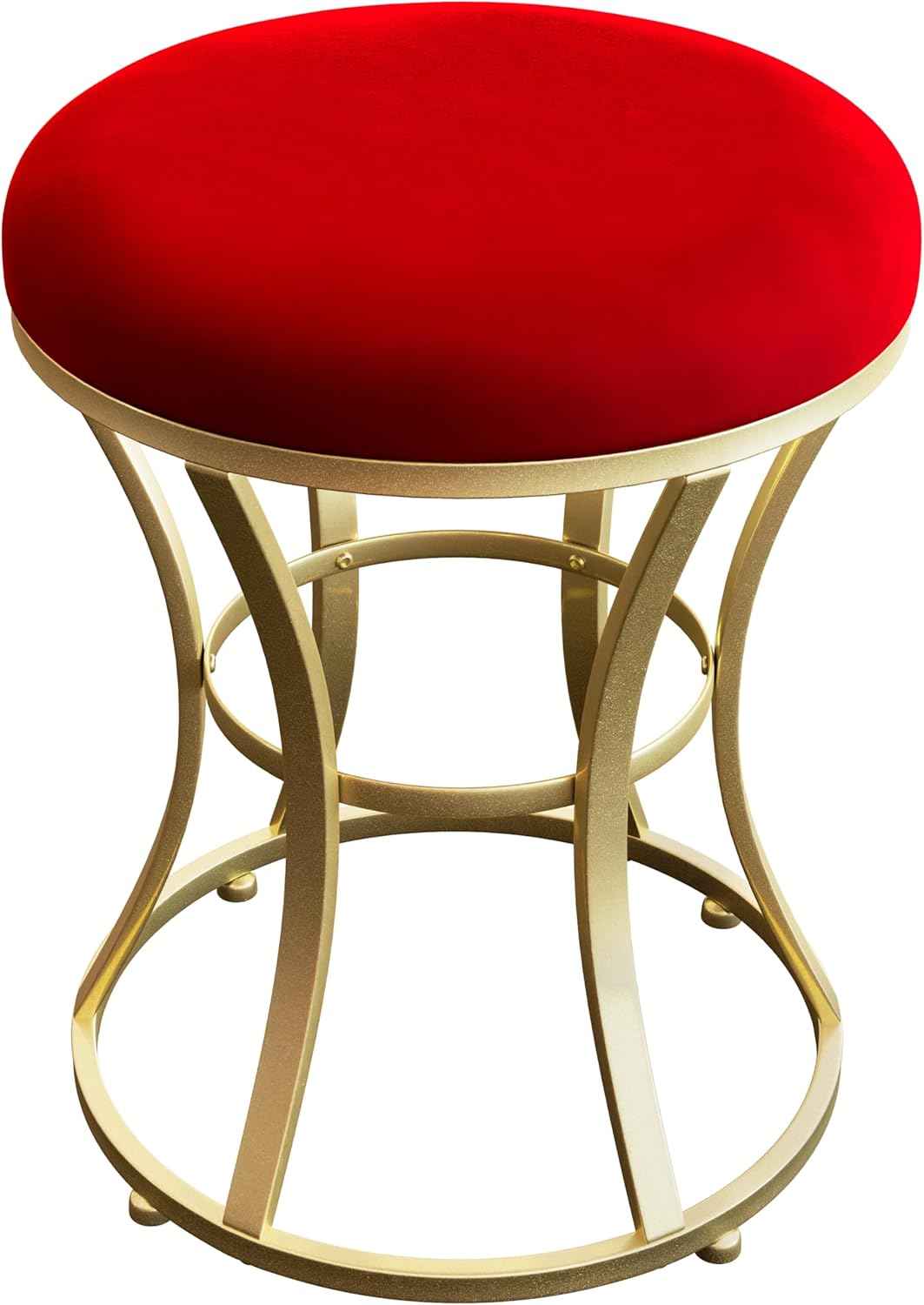 Velvet Round Vanity Stool,Red Velvet Footrest Ottoman Foot Stool Seat with Golden Metal Legs,Makeup Chair for Bathroom Vanity,Bedroom,Living Room