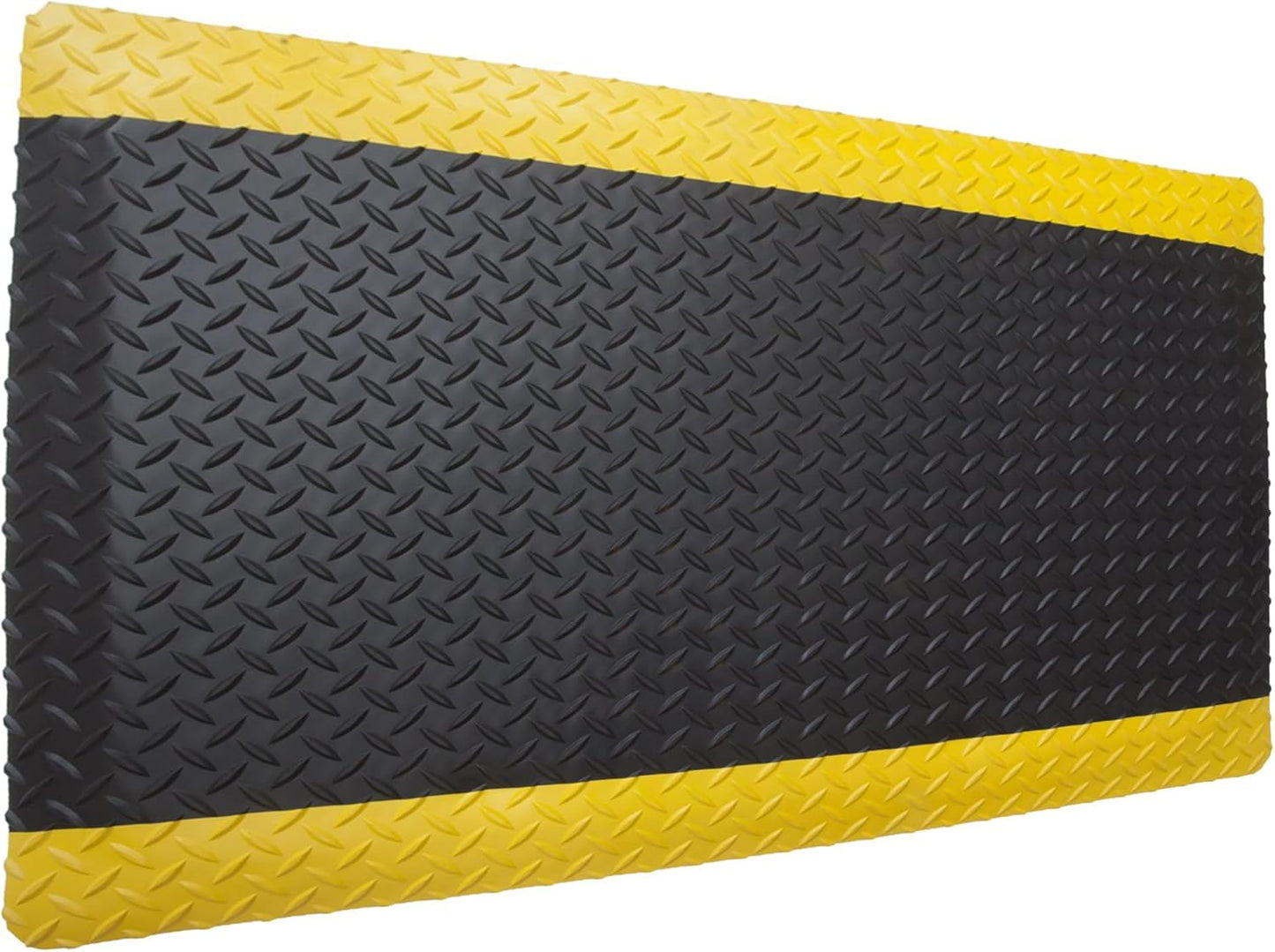 American Classic Diamond Plate Anti-Fatigue Black/Yellow Mat, Industrial Ergonomic Comfort Standing Mat for Work, Home, Garage, 9/16" Thick, Free 16” x 18” x 0.75” Knee Pad, Made in USA (3'x5')