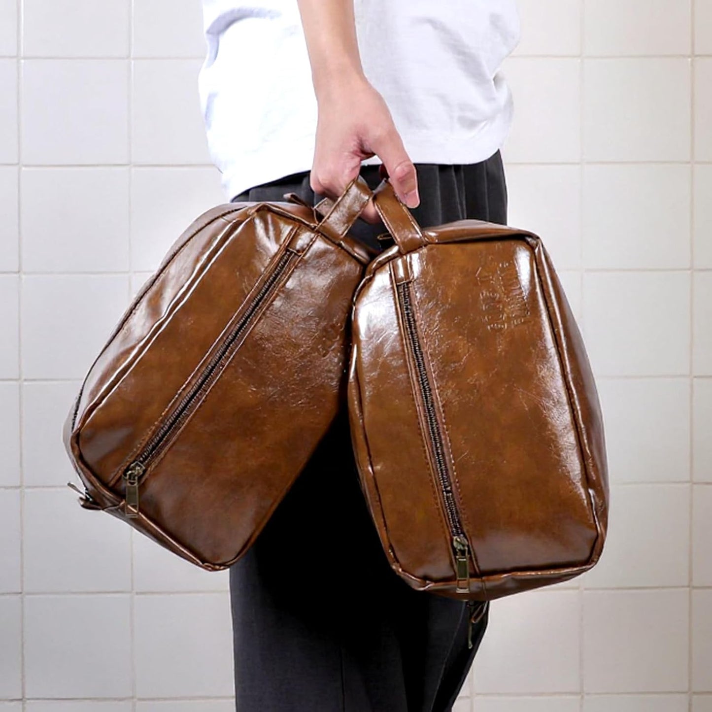 6 Pcs Leather Toiletry Bags for Men, Leather Groomsmen Gifts Men's Toiletry Bag Travel Shaving Kit Wedding Proposal Gift for Groomsmen Bachelor Party Favors (Brown)