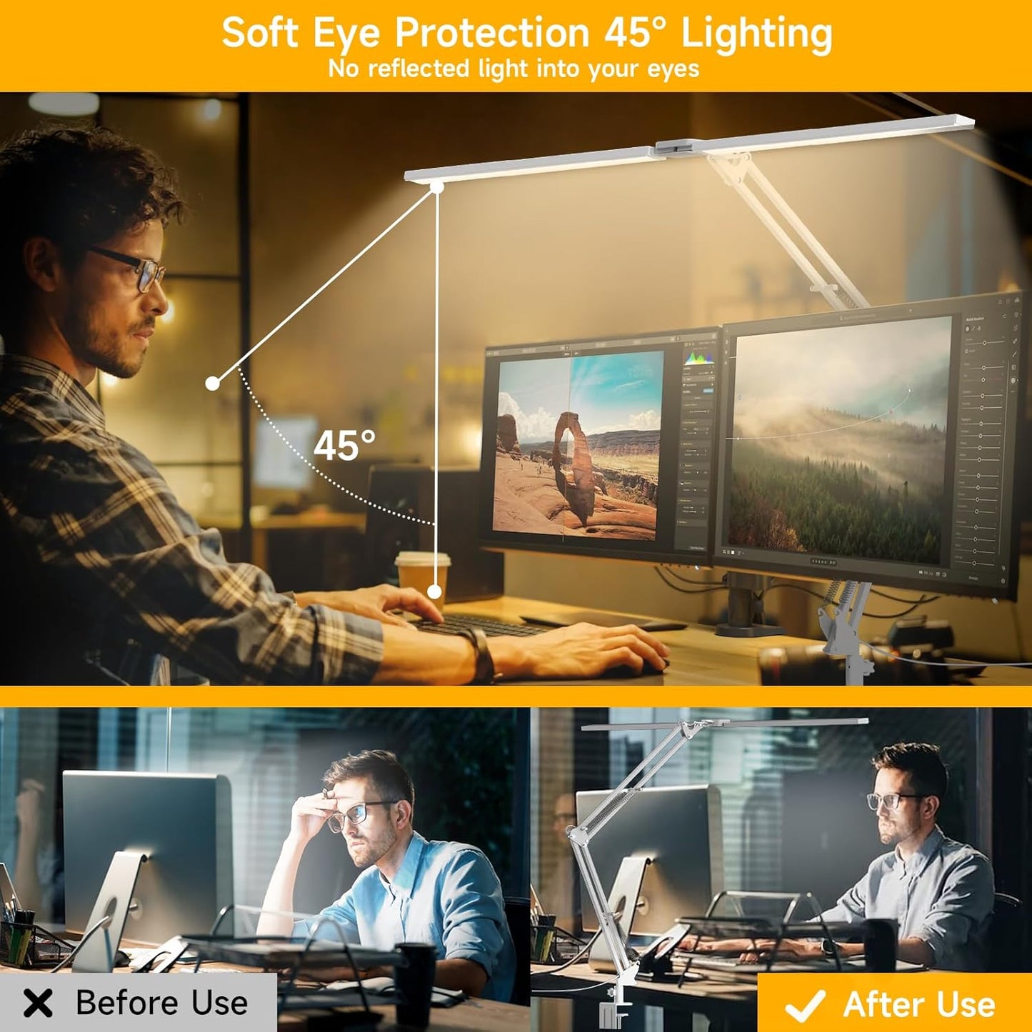 SKYLEO Led Desk Lamp for Home Office - 2400LM Ultra Bright Desk Light -Eye Caring Desk Lamp with Clamp - Adjustable Office Lamp with Remote Control- Easy Installation - 24W White - Lumora Desk