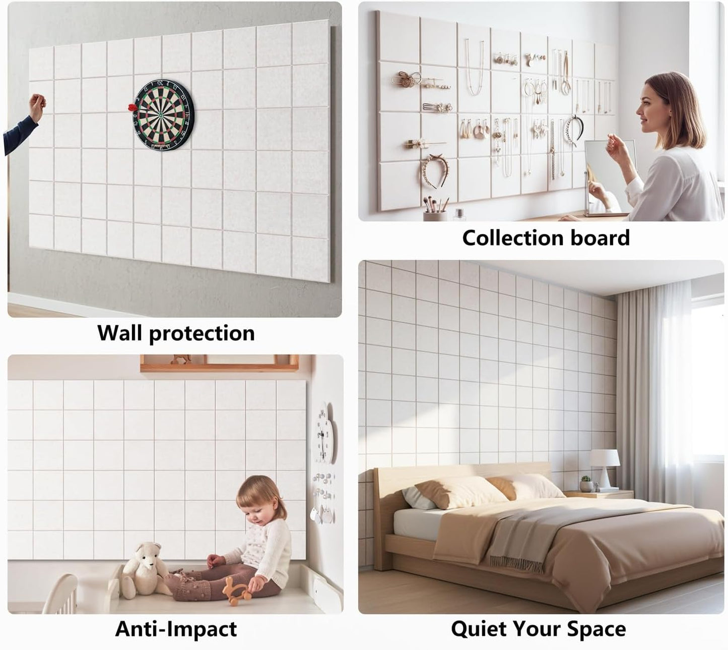 Large Felt Wall Tiles Bulletin Board 59”x36”,Large Cork Board Alternative with 60 Pushpins, 15-Pack Felt Pin Board with 112 Safe Removable Adhesive Tabs for Home Office School (Oatmeal)