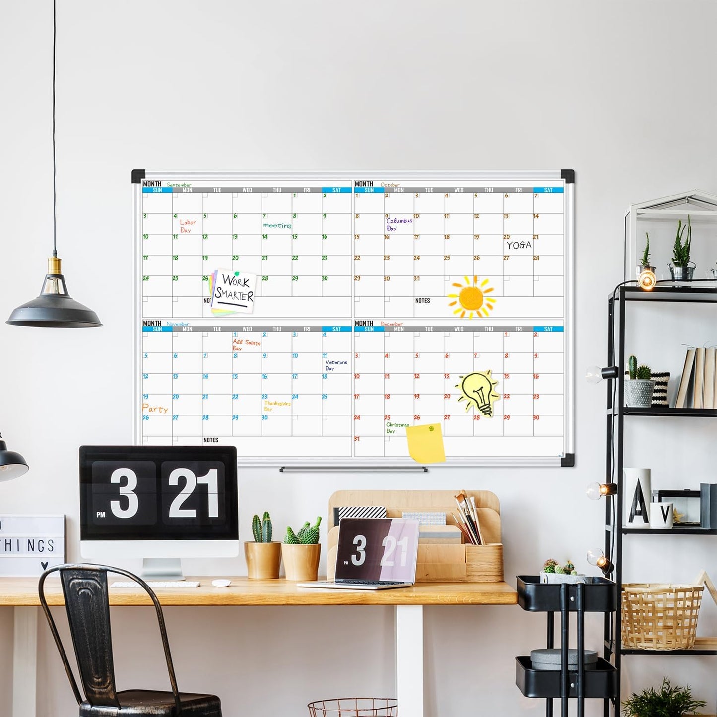 XBoard Magnetic Calendar Whiteboard 48" x 36" - 4 Month Colorful Calendar Dry Erase Board for Monthly Planning, Silver Aluminium Framed - Lumora Desk