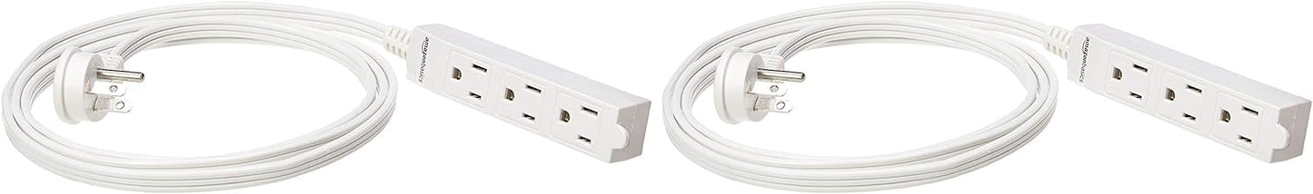 Amazon Basics Rectangular Indoor Extension Cord Power Strip, 3-Prong, Flat Plug, Grounded - 13 Amps, 1625 Watts, 125 VAC - 2-Pack, 6 ft, White