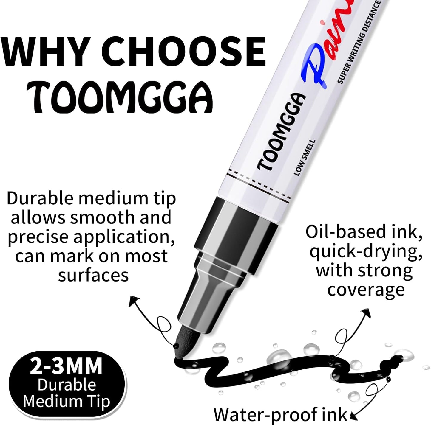 White and Black Permanent Markers Paint Pens-2 Pack Oil Based Paint Markers, Medium Tip, Quick Drying Pens for Wood, Metal, Rock Painting, Mugs, Canvas, Clothes, Plastic Marking