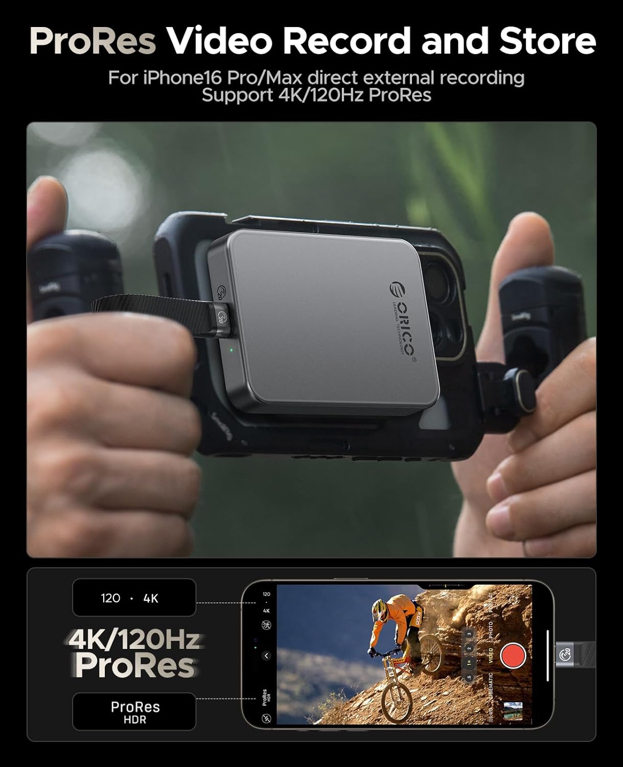 ORICO 512GB Magnetic Portable SSD, Aluminum Alloy, 4K 120 fps ProRes HDR Record and Store, Up to 2000MB/s, External Solid State Drive, Compatible with iPhone 16 Pro Max, Tablet, Computer - K20