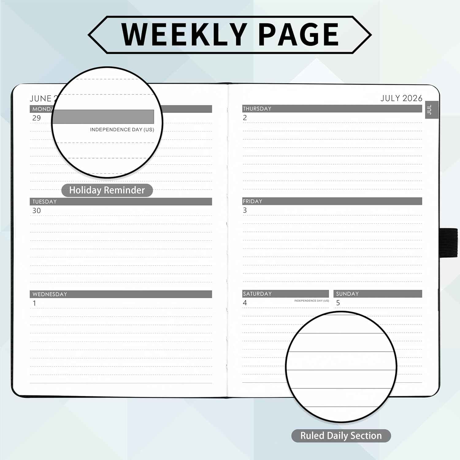 2026-2027 Planner - Academic Planner 2026-2027 Weekly Monthly Planner, July 2026 - June 2027, 5.7'' x 8.4'', Thick Paper, Leather Cover, Pen Holder, Back Pocket, Perfect Daily Organizer - Black