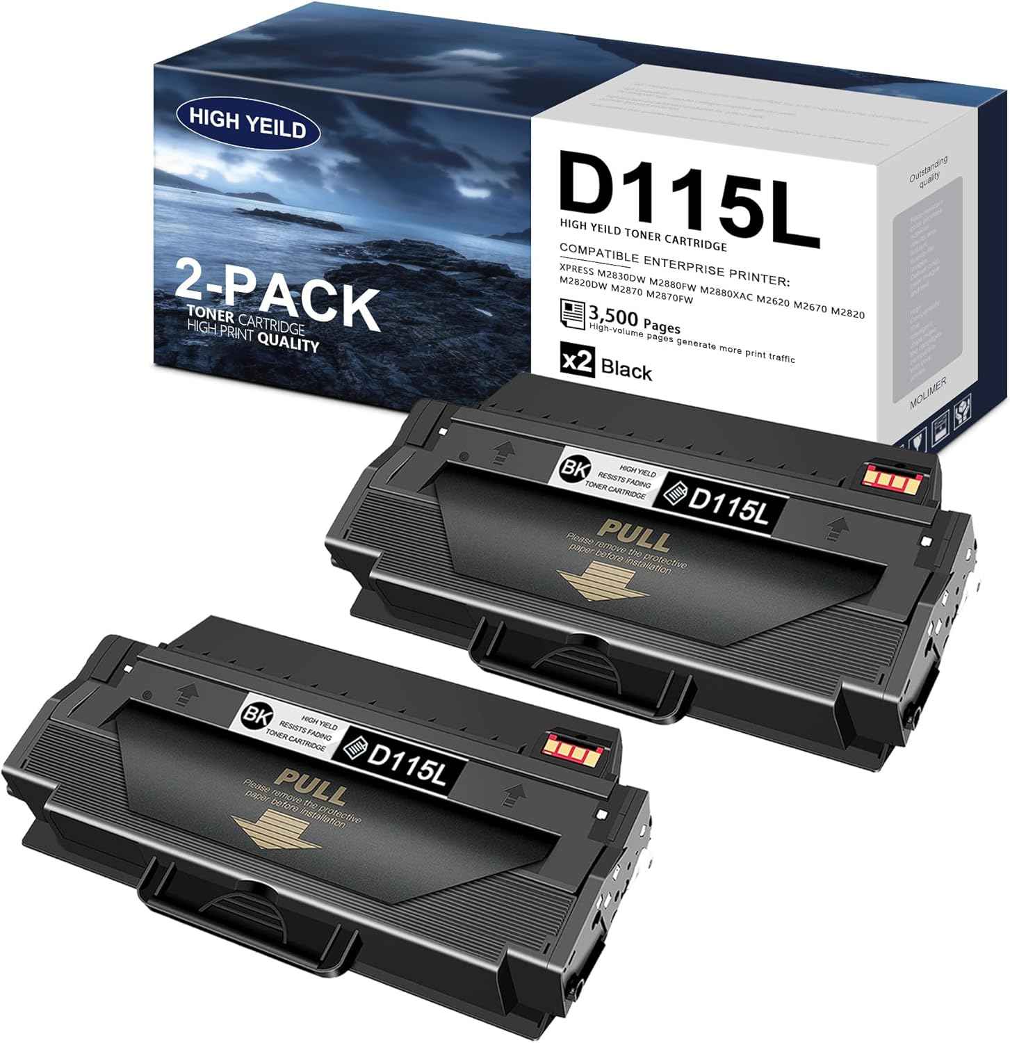 MLT-D115L Black High Yield Toner Cartridge Replacement for Samsung d115L 115L Toner for Xpress SL-M2880FW SL-M2830DW SL-M2820DW SL-M2870 SL-M2880XAC Printer Toner (2-Pack)