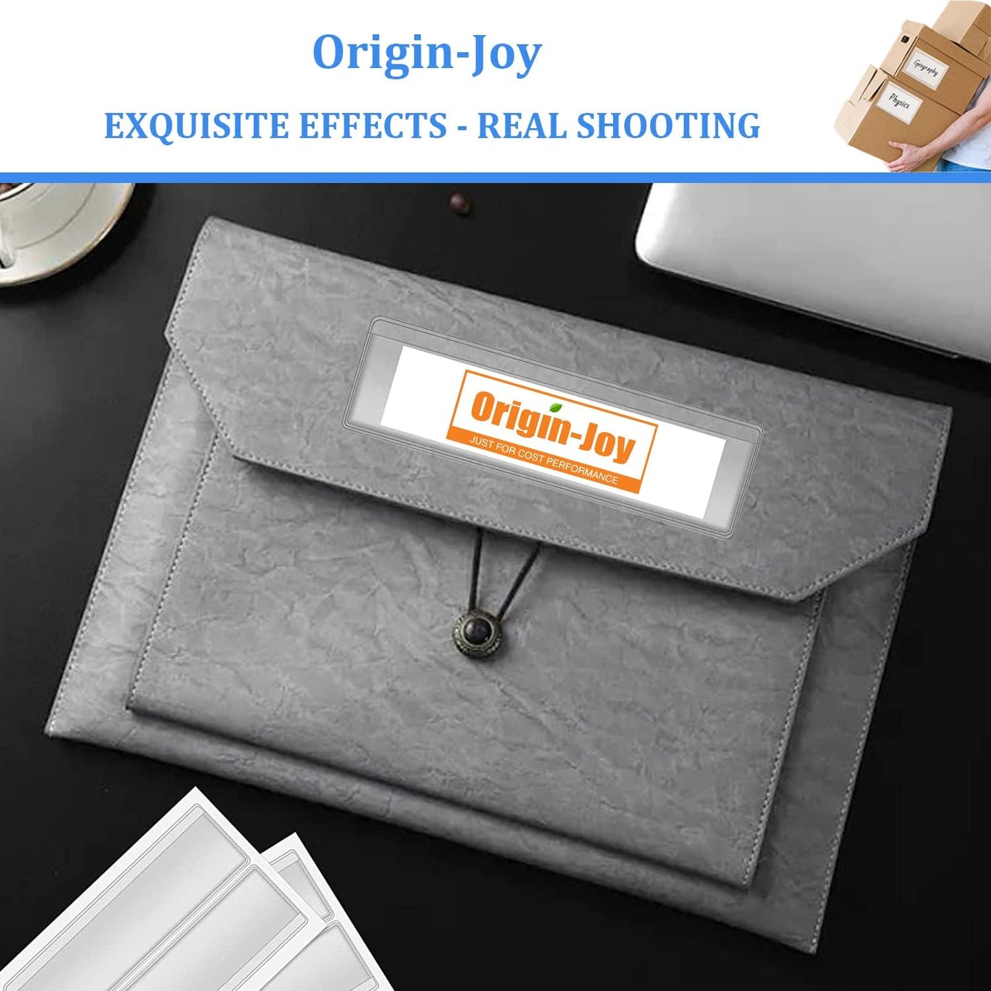Origin-Joy 35 PCS Self Adhesive Index Card Pockets with Top Open, Clear Plastic Label Holder for Cards of Note, Library and Business, Adhesive Label Pockets & Card Holder (4 x 3.25 inch)
