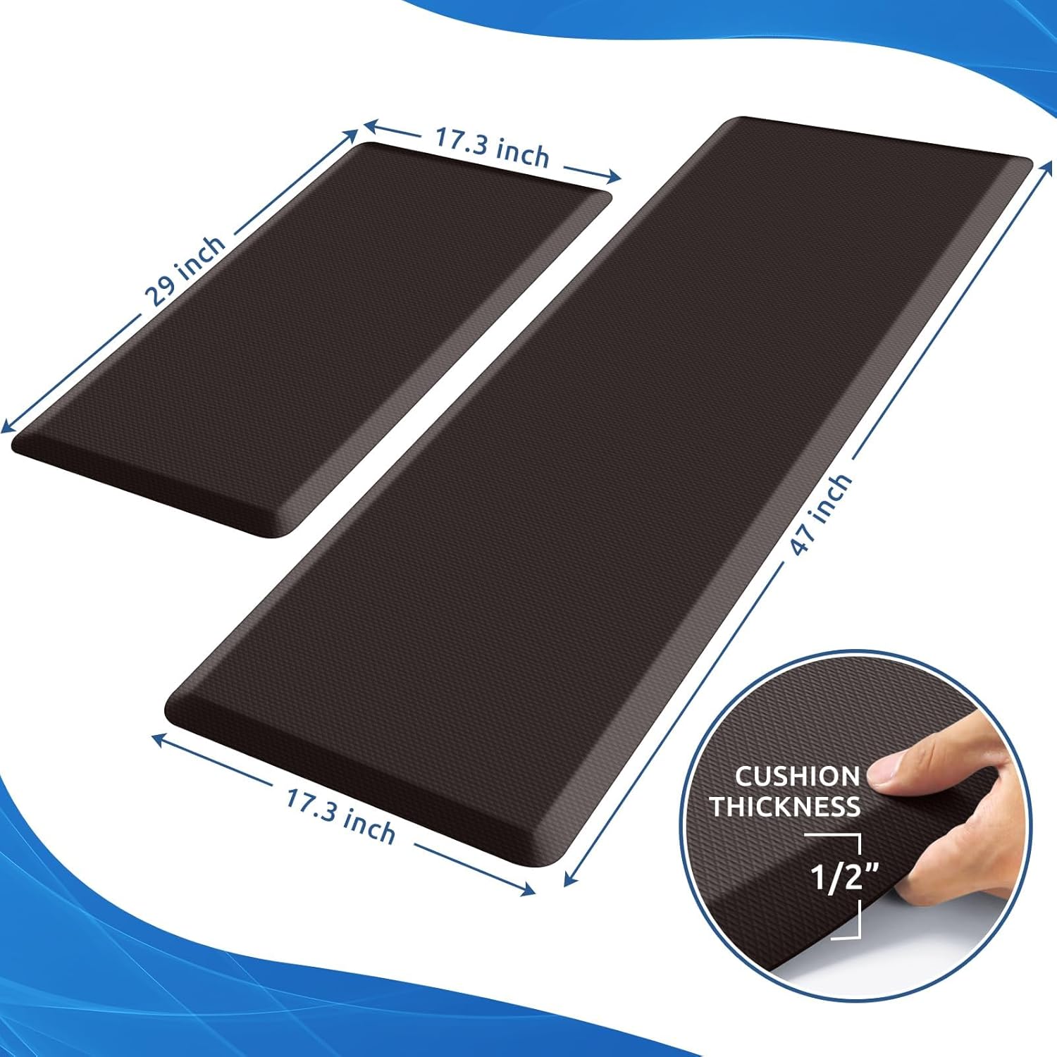 KitchenClouds 2PCS Kitchen Rugs Cushioned Anti-Fatigue Non-Slip Waterproof Kitchen Mat Comfort Foam Standing Mat for Floor Office Sink Laundry (Chocolate) - Lumora Desk