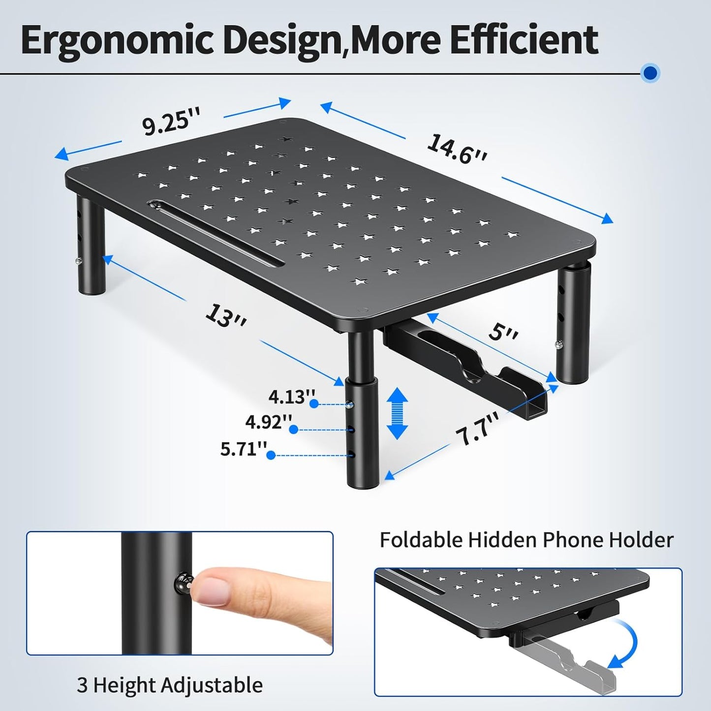Zimilar 2 Pack Monitor Stand , 3 Height Adjustable Stand with Unique Star Mesh for Computer, Laptop, Printer, Notebook, iMac, Premium Metal Monitor Risers for 2 Monitors