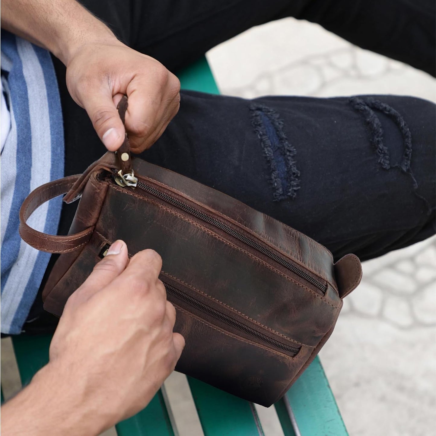 Leather Wash Bag for Men - Travel Toiletry Bag - Shaving Dopp Kit Toiletries Organizer - Leather Makeup Bag for Women