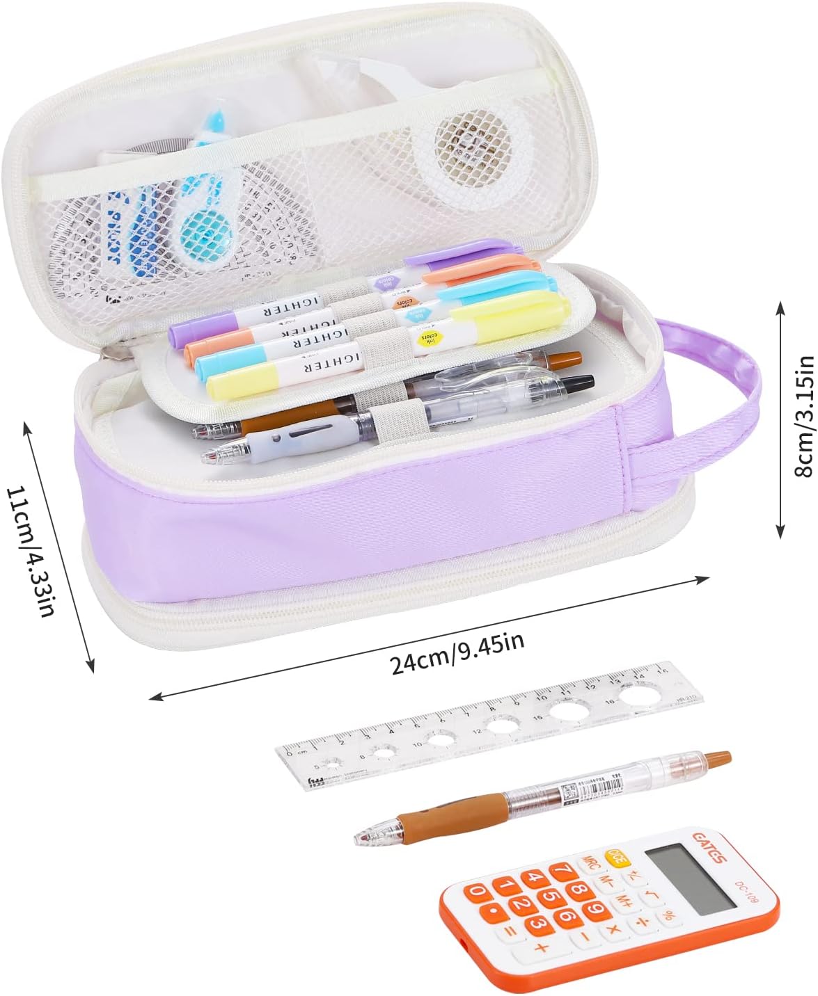 Dugio Big Pencil Case for Girls Teens Kids Zipper Pencil Pouch with Handle Organizer Pencil Bag Aesthetic Pencil Pen Case for School Purple