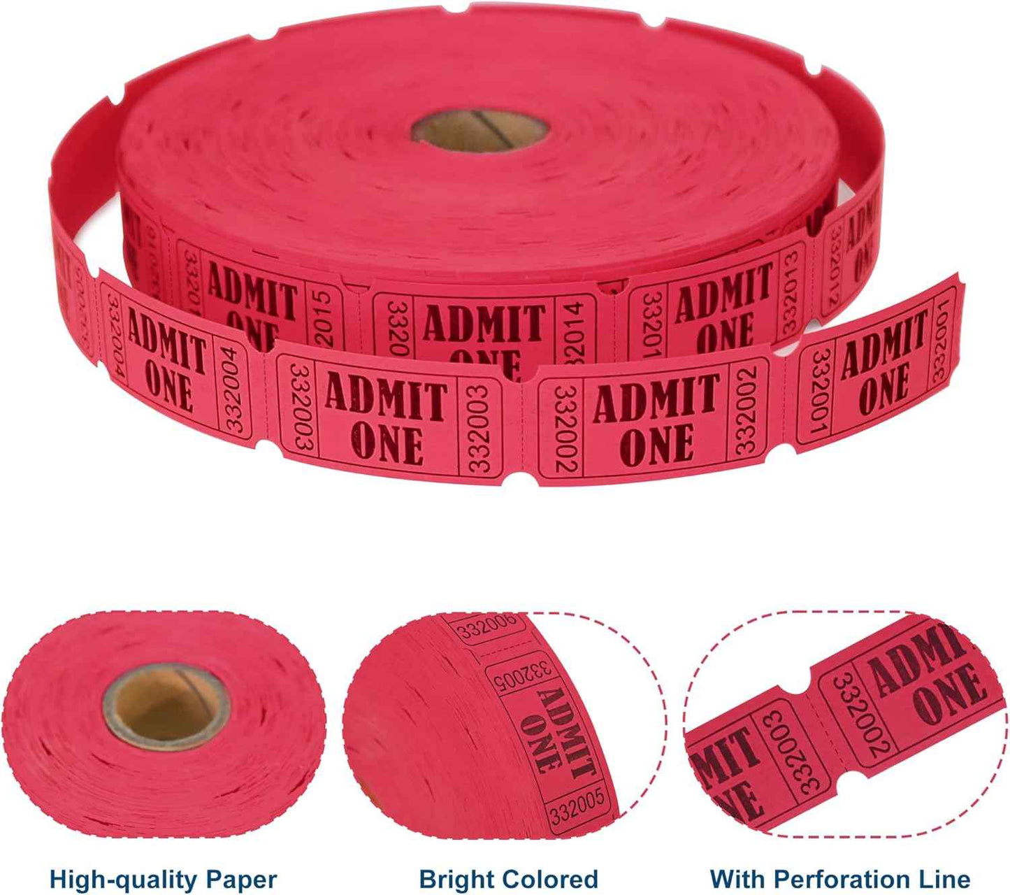 L LIKED 2000 Red Raffle Tickets with Perforations and Consecutive Numbers,Single Ticket Roll for Events, Carnivals, Door Prizes & Drinks