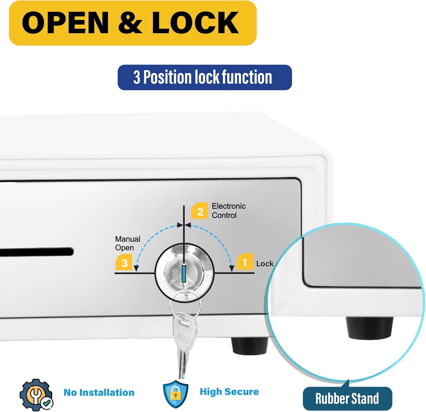 HK SYSTEMS 16inch "Stainless Steel" Front White Heavy Duty POS Interface Cash Drawer with 5Bill/5Coin