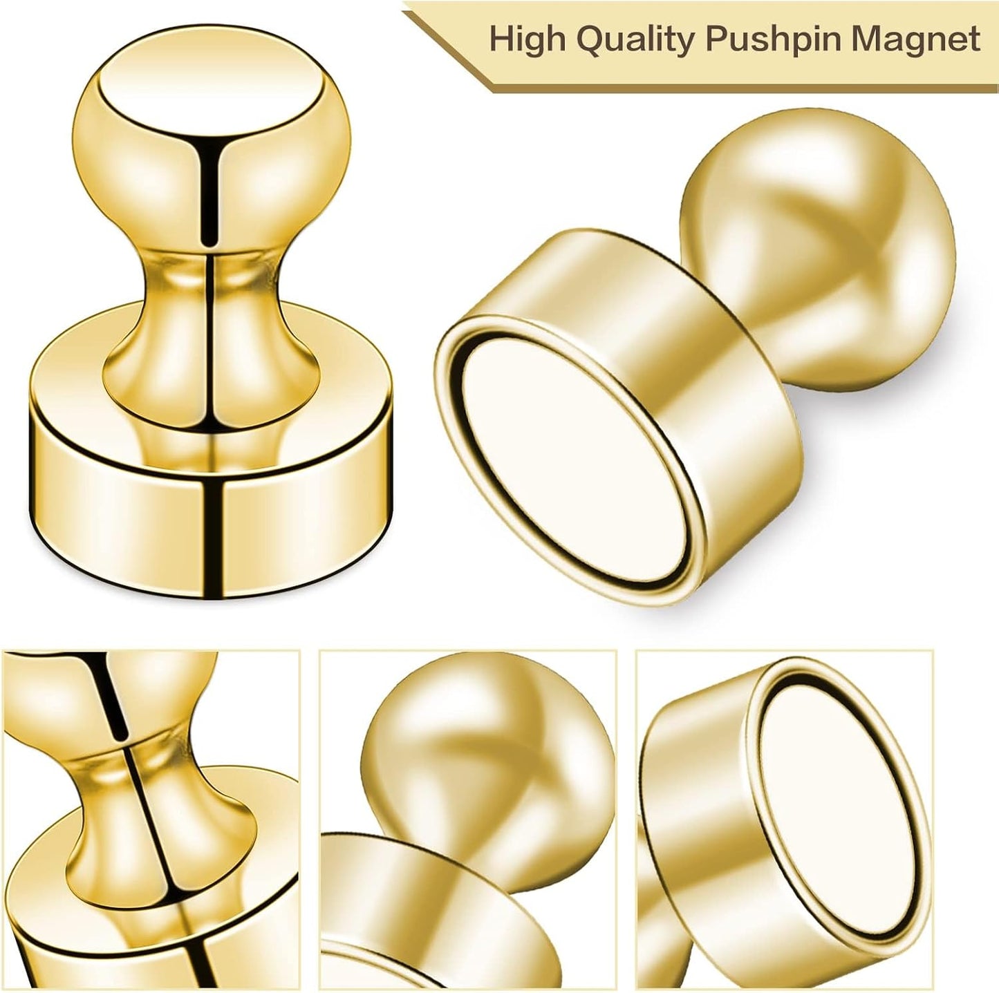 LOVIMAG Refrigerator Magnets, Fridge Magnets, Strong Whiteboard Magnets, Gold 25 Pcs Magnetic Push Pins, Strong Metal Magnets for Fridge, Whiteboard, Office, Classroom, Map, Kitchen