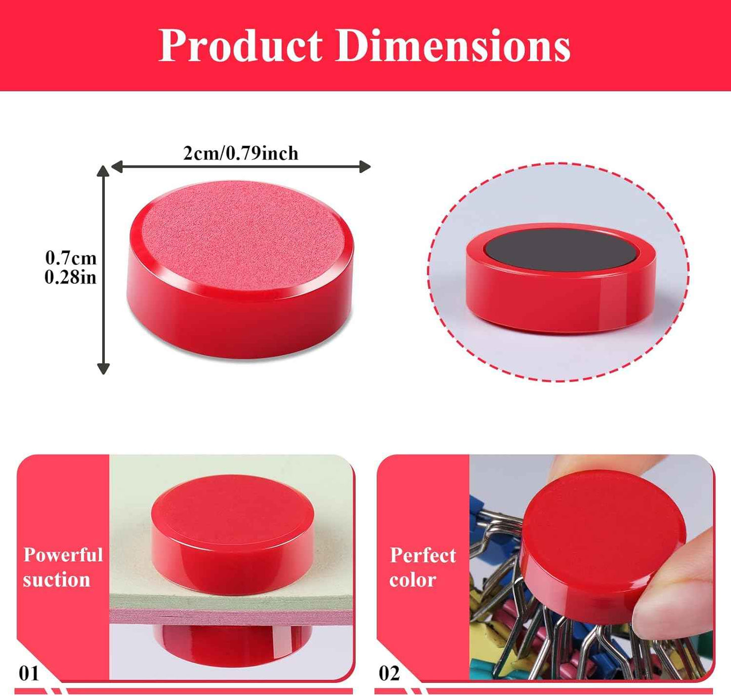 Strong Fridge Magnets 30-Pack, Small Round Refrigerator Magnets, Heavy Duty Mini Magnets for Whiteboard Fridge Locker Crafts Office Kitchen Classroom & School - Decorative Cute Magnet in Red