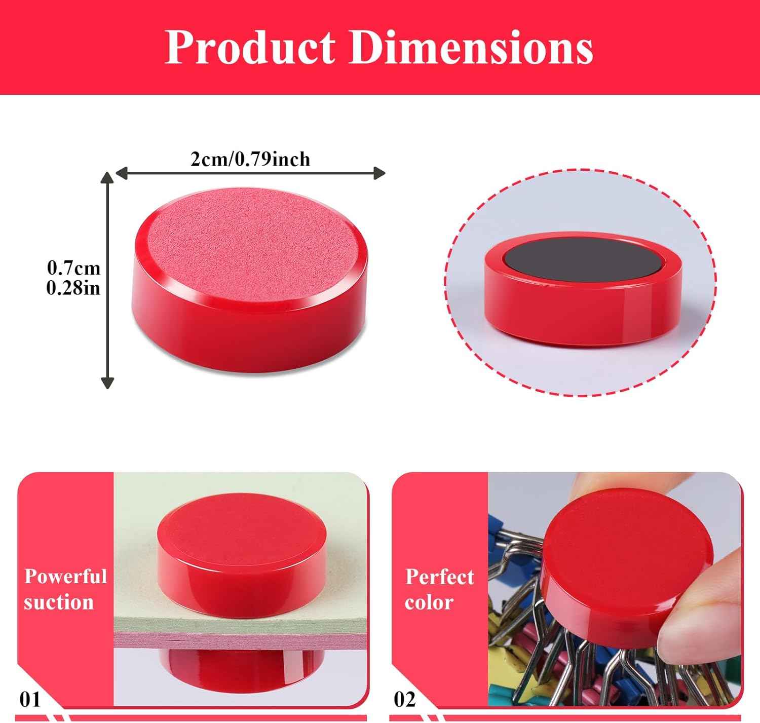 Strong Fridge Magnets 30-Pack, Small Round Refrigerator Magnets, Heavy Duty Mini Magnets for Whiteboard Fridge Locker Crafts Office Kitchen Classroom & School - Decorative Cute Magnet in Red