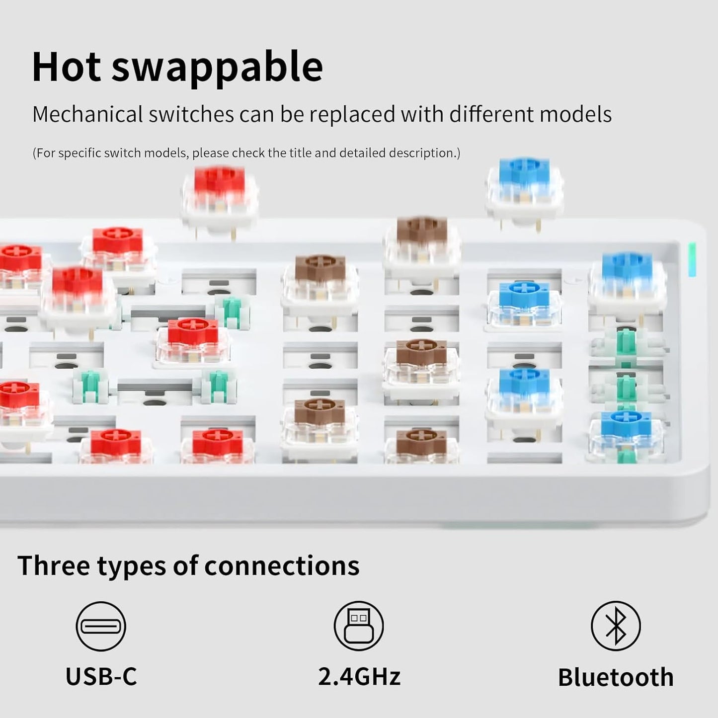 nuphy Air96 V2 Wireless Mechanical Keyboard,100 Keys RGB Backlit Keyboard,Supports Bluetooth 5.1,2.4G and Wired Connection,for PC/Laptop/Windows/Mac -White Gateron Cowberry Switch