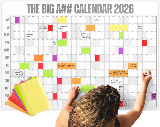 The Big A Calendar Yearly Wall Planner – January to December Dry-Erase Board – Includes 1 Marker & 100 Labels – Lightweight, Easy to Hang Yearly Planner – Plan Goals & Adventures – Gray, 4’x3’