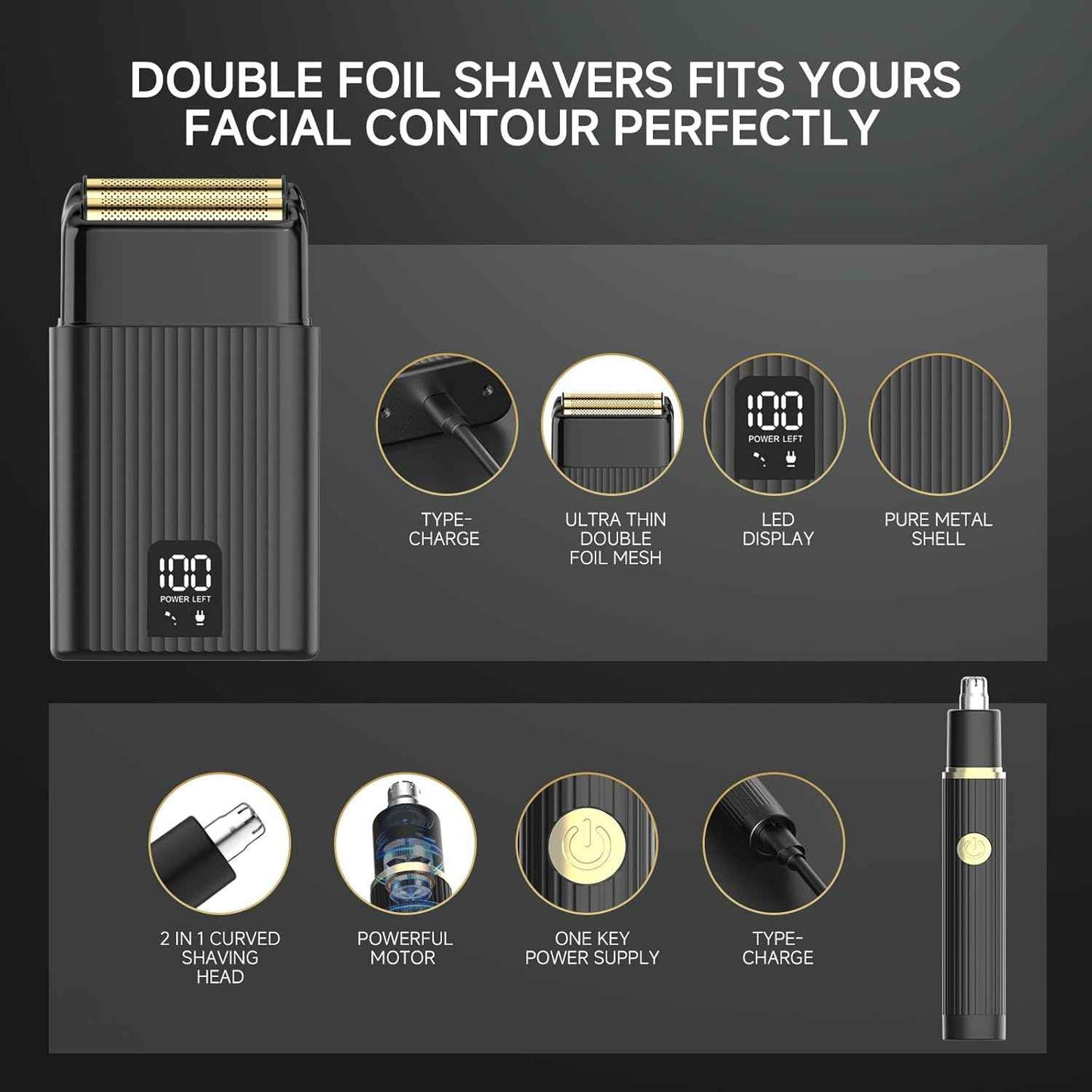 GTS Hair Clippers for Men Professional, Beard Trimmer Kits & Sets, Cordless Mens Hair Trimmer, Electric Shavers, Haircutting Machine with LED Display, for Barber 4 in 1