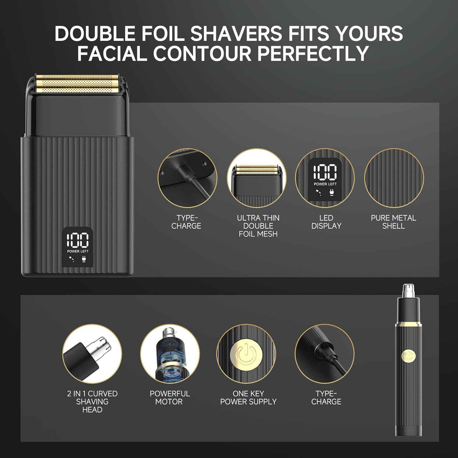 GTS Hair Clippers for Men Professional, Beard Trimmer Kits & Sets, Cordless Mens Hair Trimmer, Electric Shavers, Haircutting Machine with LED Display, for Barber 4 in 1
